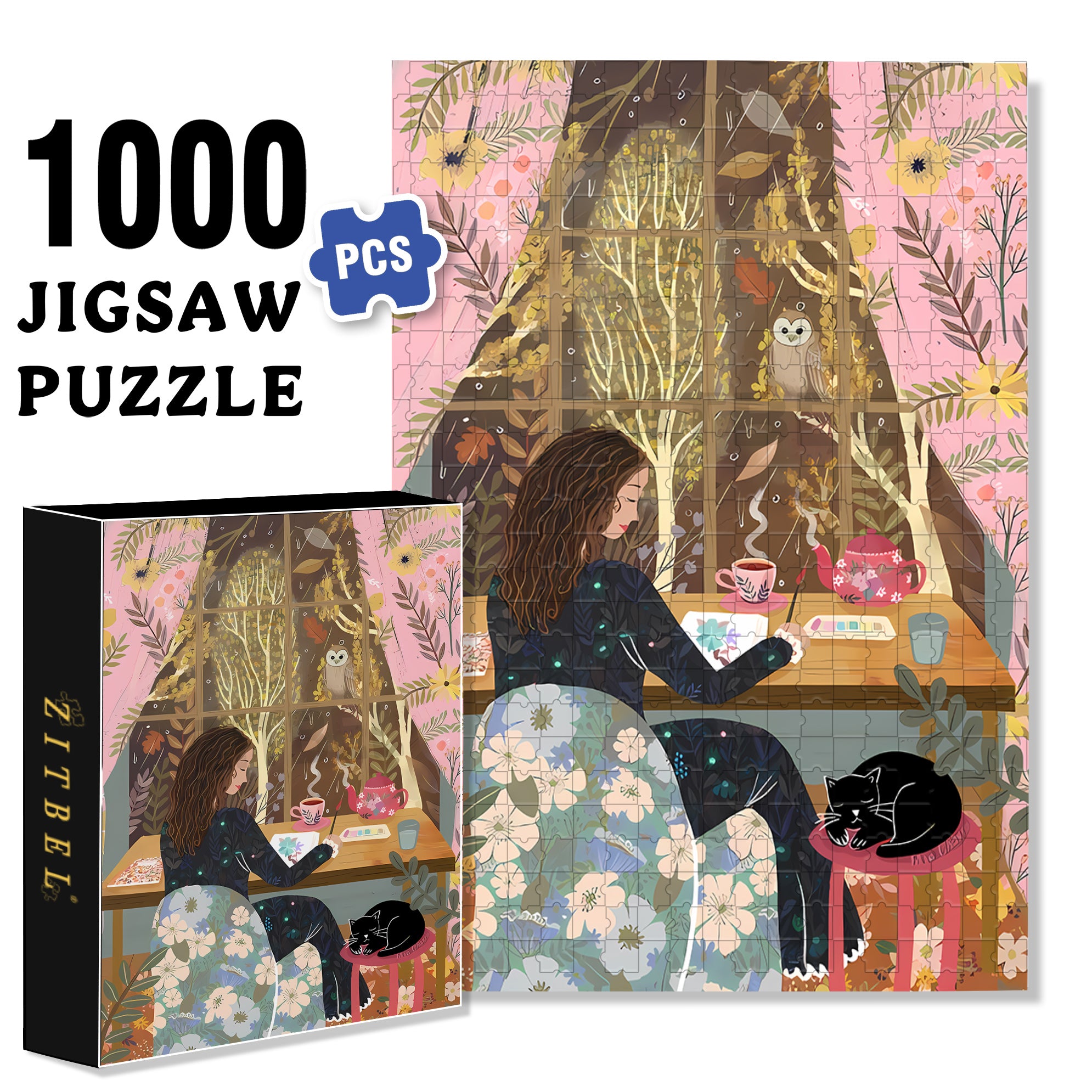 Liz's Autumn Window 500pcs/1000pcs Jigsaw Puzzle, Scratch-Resistant, Interactive Family Game & Brain-Boosting DIY Decor, Perfect for Halloween, Christmas & New Year Gifts, Family Puzzle Game