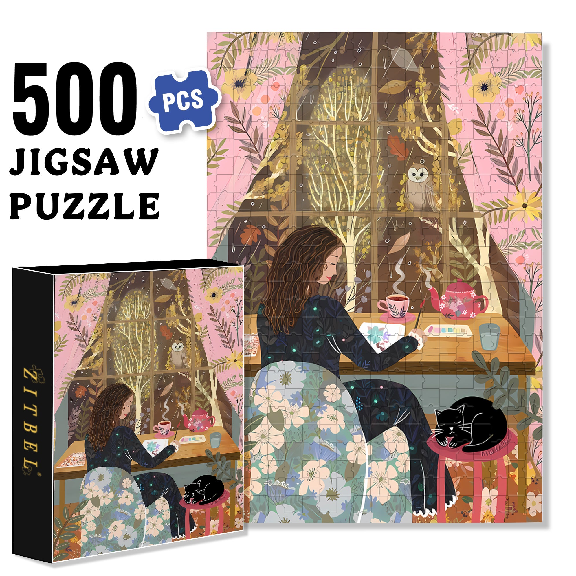 Liz's Autumn Window 500pcs/1000pcs Jigsaw Puzzle, Scratch-Resistant, Interactive Family Game & Brain-Boosting DIY Decor, Perfect for Halloween, Christmas & New Year Gifts, Family Puzzle Game