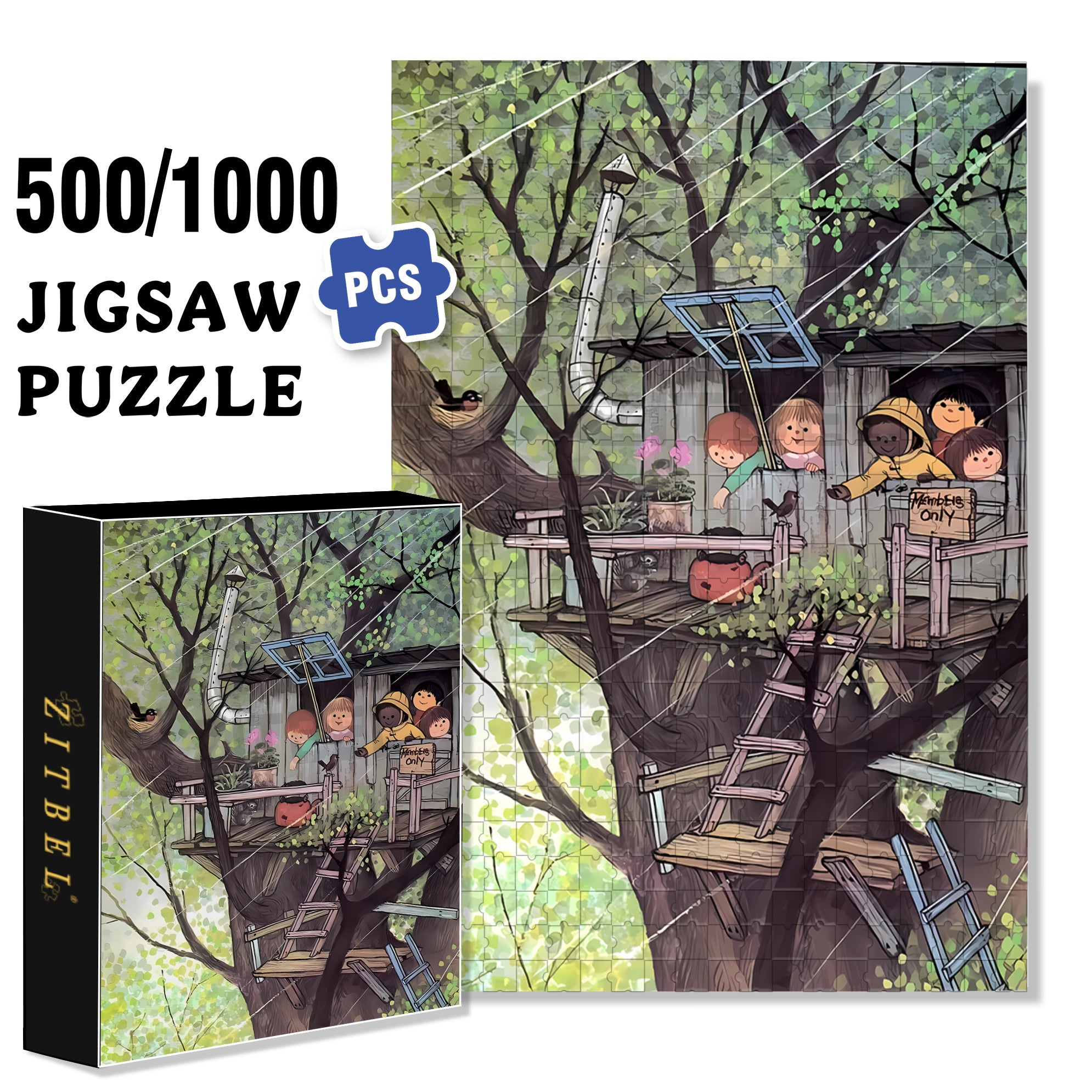 Members Only 500pcs/1000pcs Jigsaw Puzzle, Scratch-Resistant, Interactive Family Game & Brain-Boosting DIY Decor, Perfect for Halloween, Christmas & New Year Gifts, Family Puzzle Game