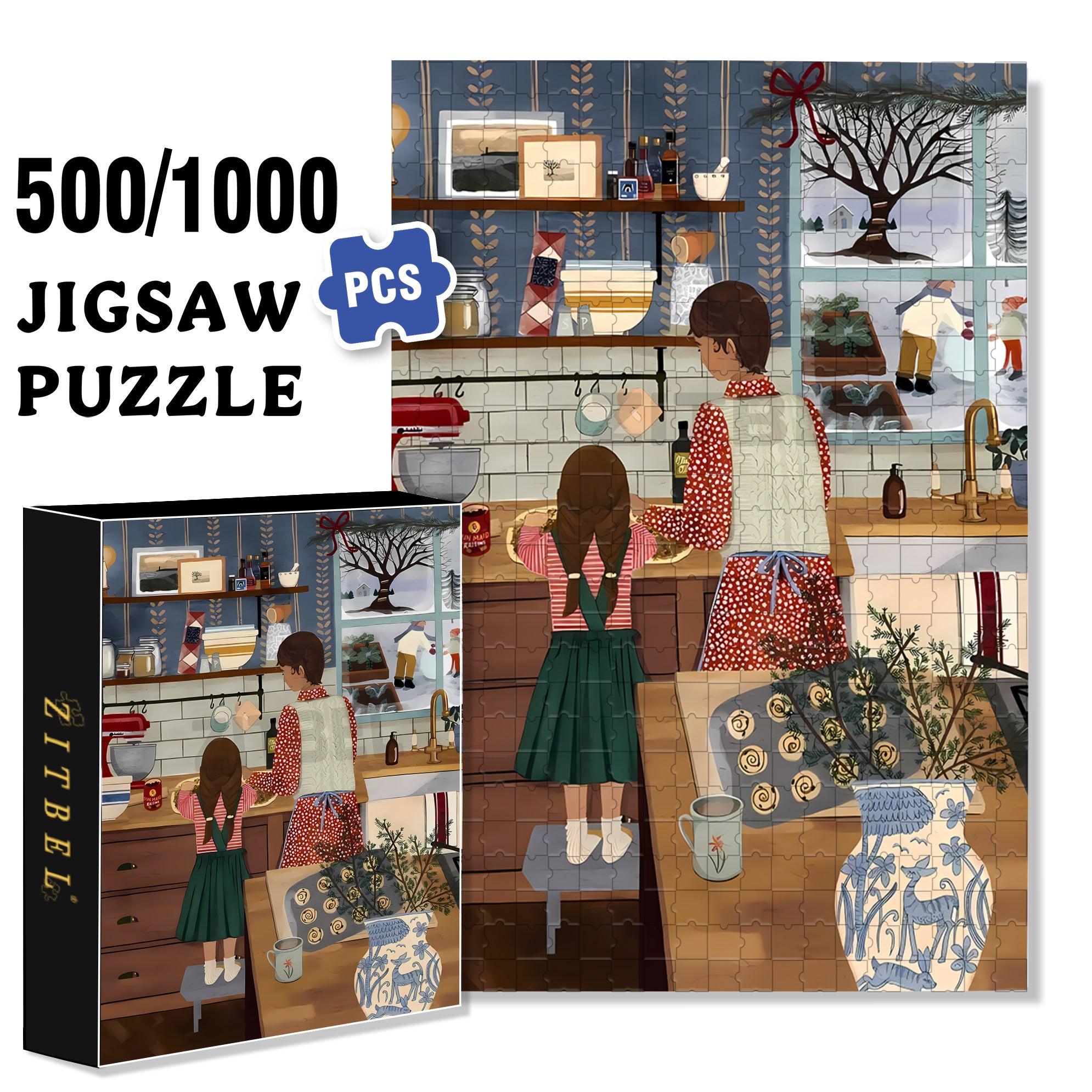 Mom's Little Assistant 500pcs/1000pcs Jigsaw Puzzle, Scratch-Resistant, Interactive Family Game & Brain-Boosting DIY Decor, Perfect for Halloween, Christmas & New Year Gifts, Family Puzzle Game