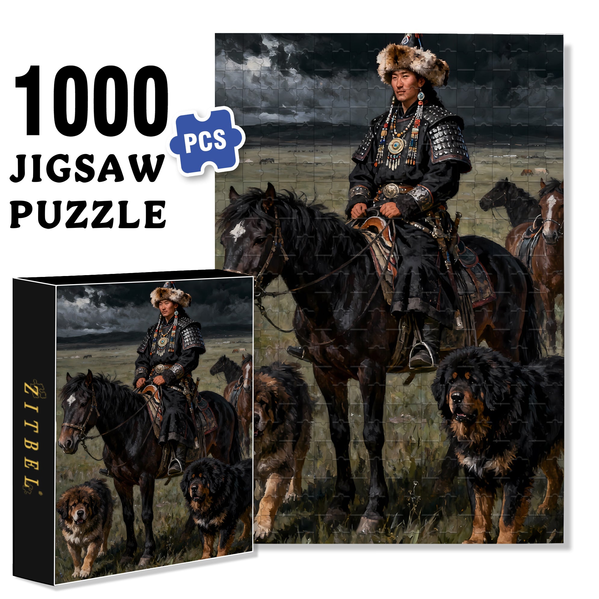 Mongolian Hunk 500pcs/1000pcs Jigsaw Puzzle, Scratch-Resistant, Interactive Family Game & Brain-Boosting DIY Decor, Perfect for Halloween, Christmas & New Year Gifts, Family Puzzle Game