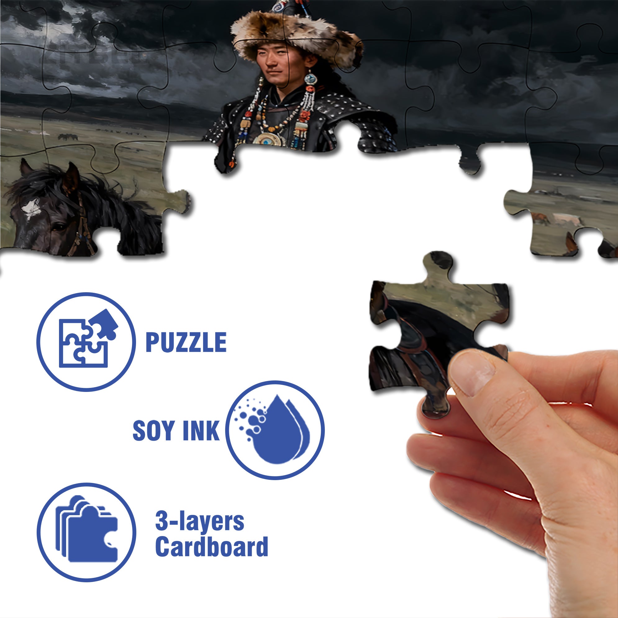 Mongolian Hunk 500pcs/1000pcs Jigsaw Puzzle, Scratch-Resistant, Interactive Family Game & Brain-Boosting DIY Decor, Perfect for Halloween, Christmas & New Year Gifts, Family Puzzle Game