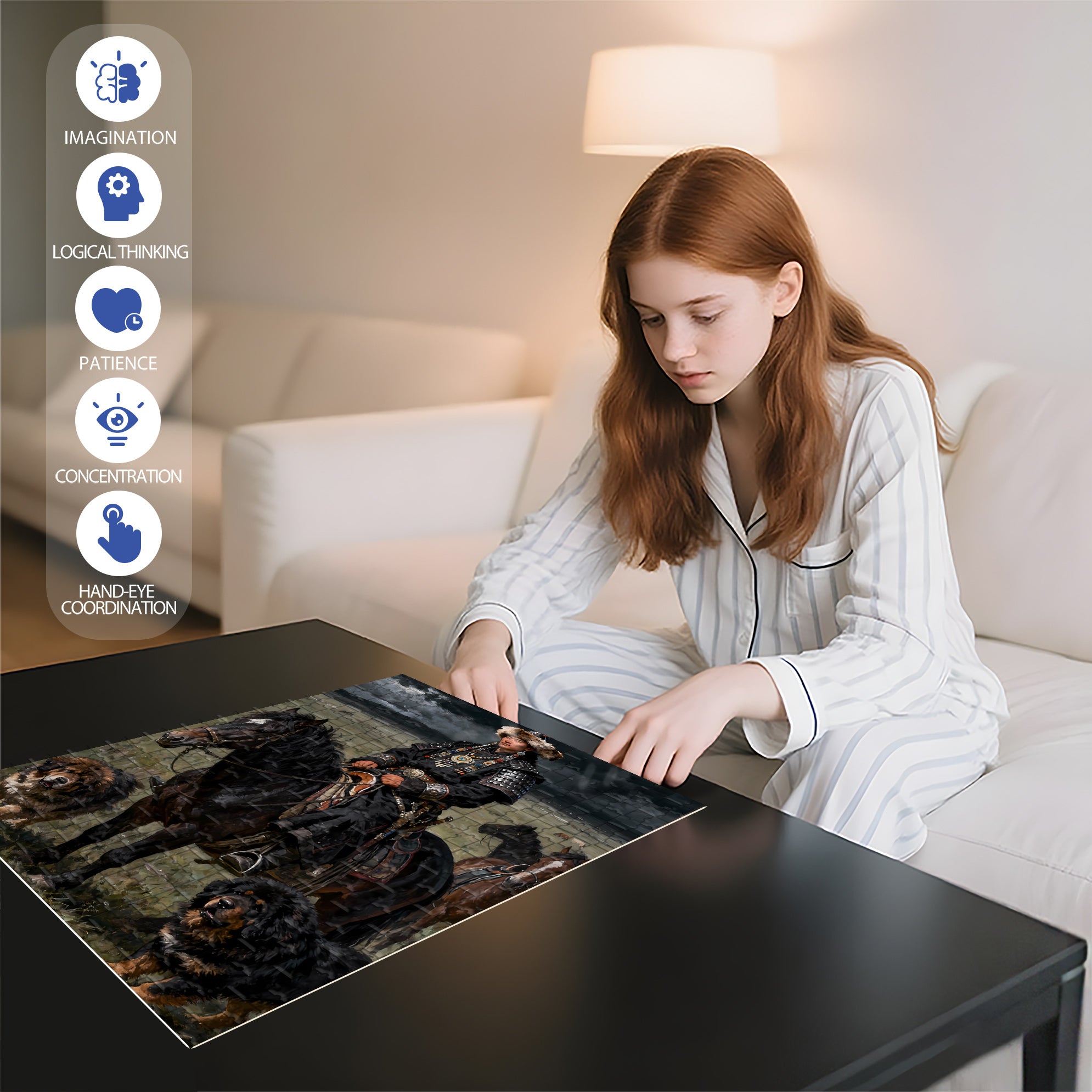 Mongolian Hunk 500pcs/1000pcs Jigsaw Puzzle, Scratch-Resistant, Interactive Family Game & Brain-Boosting DIY Decor, Perfect for Halloween, Christmas & New Year Gifts, Family Puzzle Game