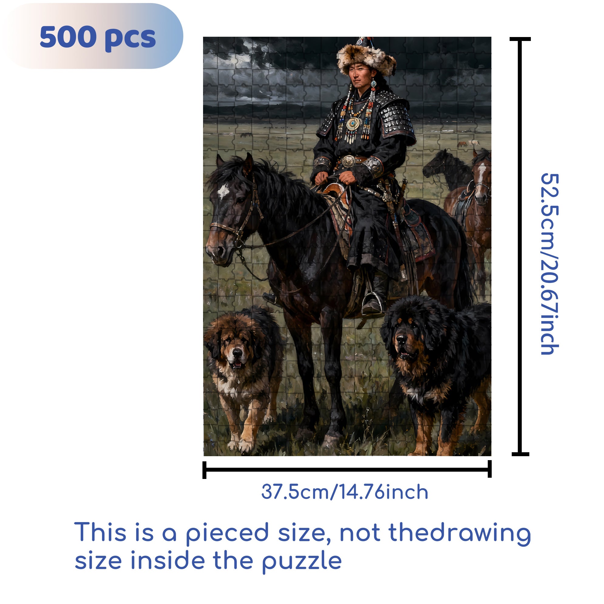 Mongolian Hunk 500pcs/1000pcs Jigsaw Puzzle, Scratch-Resistant, Interactive Family Game & Brain-Boosting DIY Decor, Perfect for Halloween, Christmas & New Year Gifts, Family Puzzle Game