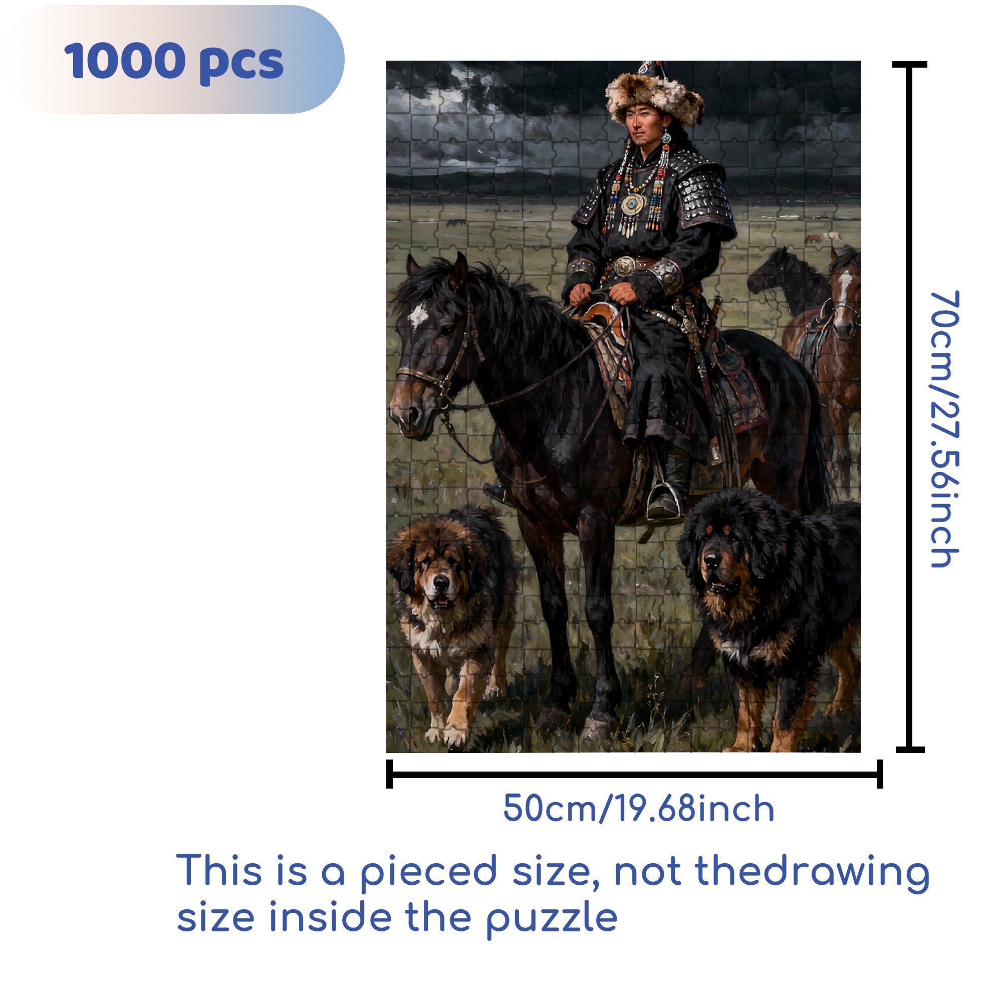 Mongolian Hunk 500pcs/1000pcs Jigsaw Puzzle, Scratch-Resistant, Interactive Family Game & Brain-Boosting DIY Decor, Perfect for Halloween, Christmas & New Year Gifts, Family Puzzle Game