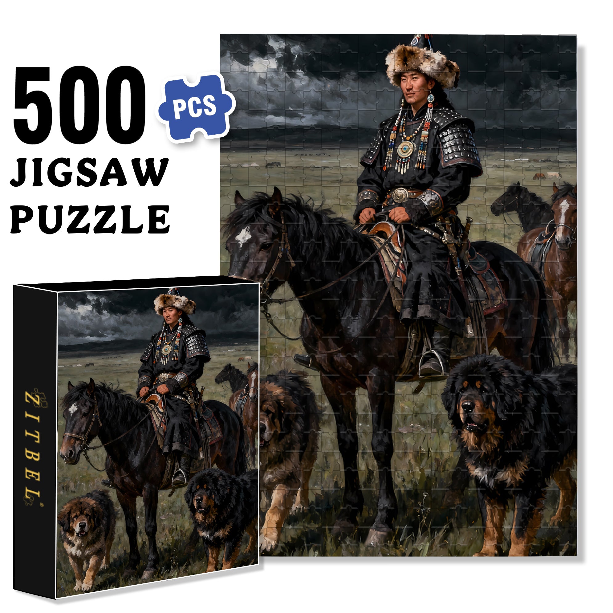 Mongolian Hunk 500pcs/1000pcs Jigsaw Puzzle, Scratch-Resistant, Interactive Family Game & Brain-Boosting DIY Decor, Perfect for Halloween, Christmas & New Year Gifts, Family Puzzle Game