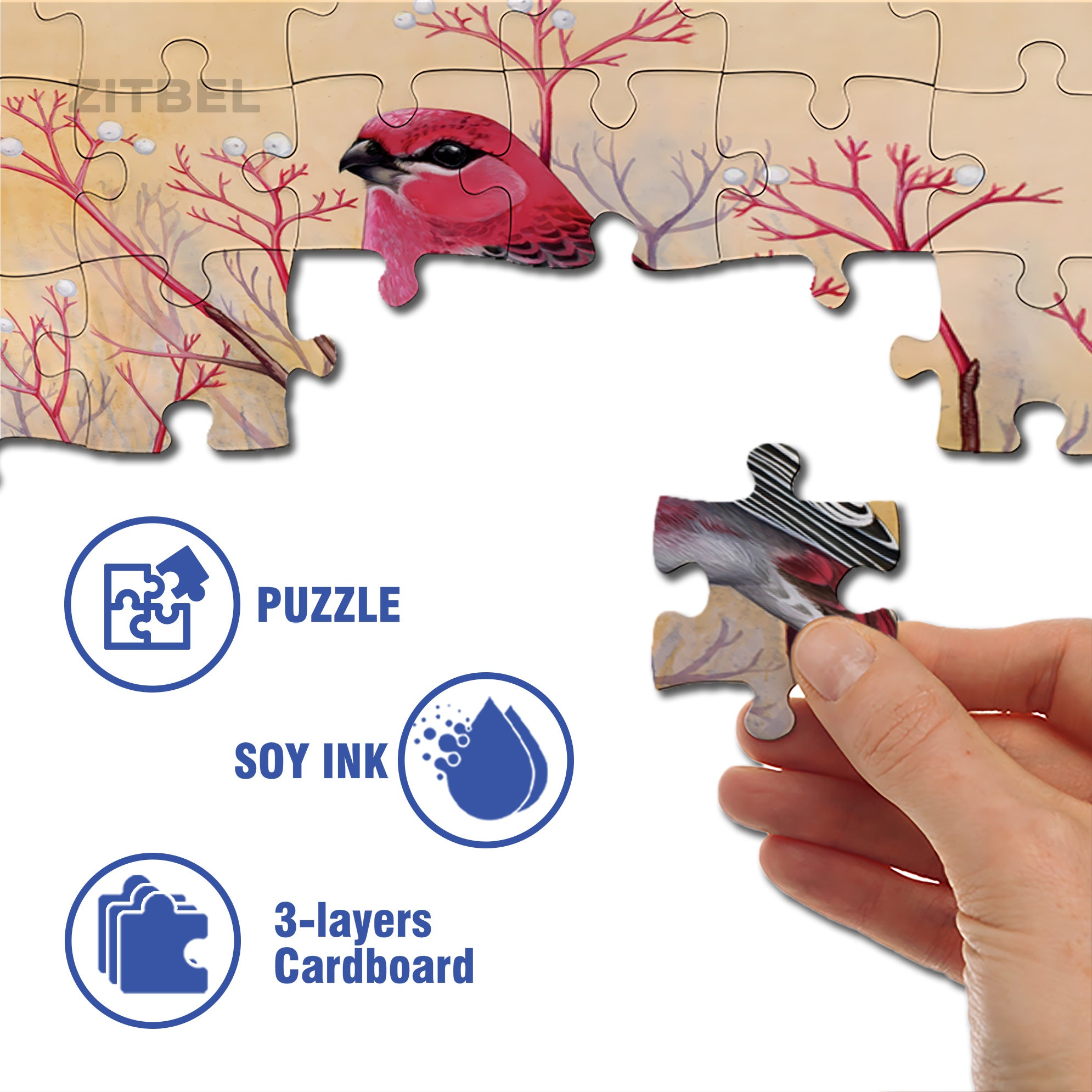 Pine Grosbeaks 500pcs/1000pcs Jigsaw Puzzle, Scratch-Resistant, Interactive Family Game & Brain-Boosting DIY Decor, Perfect for Halloween, Christmas & New Year Gifts, Family Puzzle Game