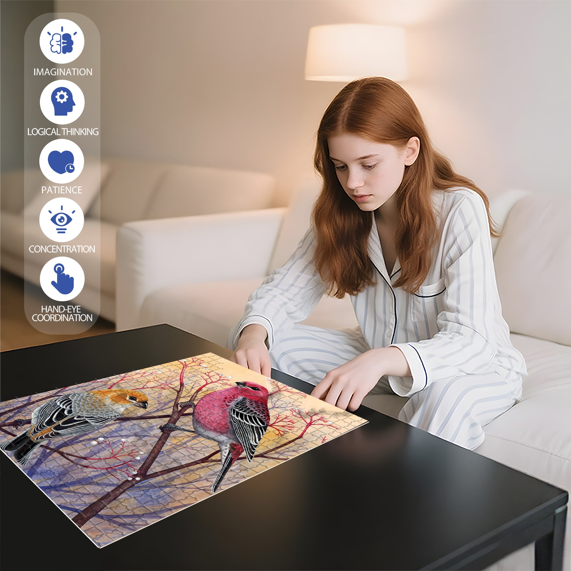 Pine Grosbeaks 500pcs/1000pcs Jigsaw Puzzle, Scratch-Resistant, Interactive Family Game & Brain-Boosting DIY Decor, Perfect for Halloween, Christmas & New Year Gifts, Family Puzzle Game