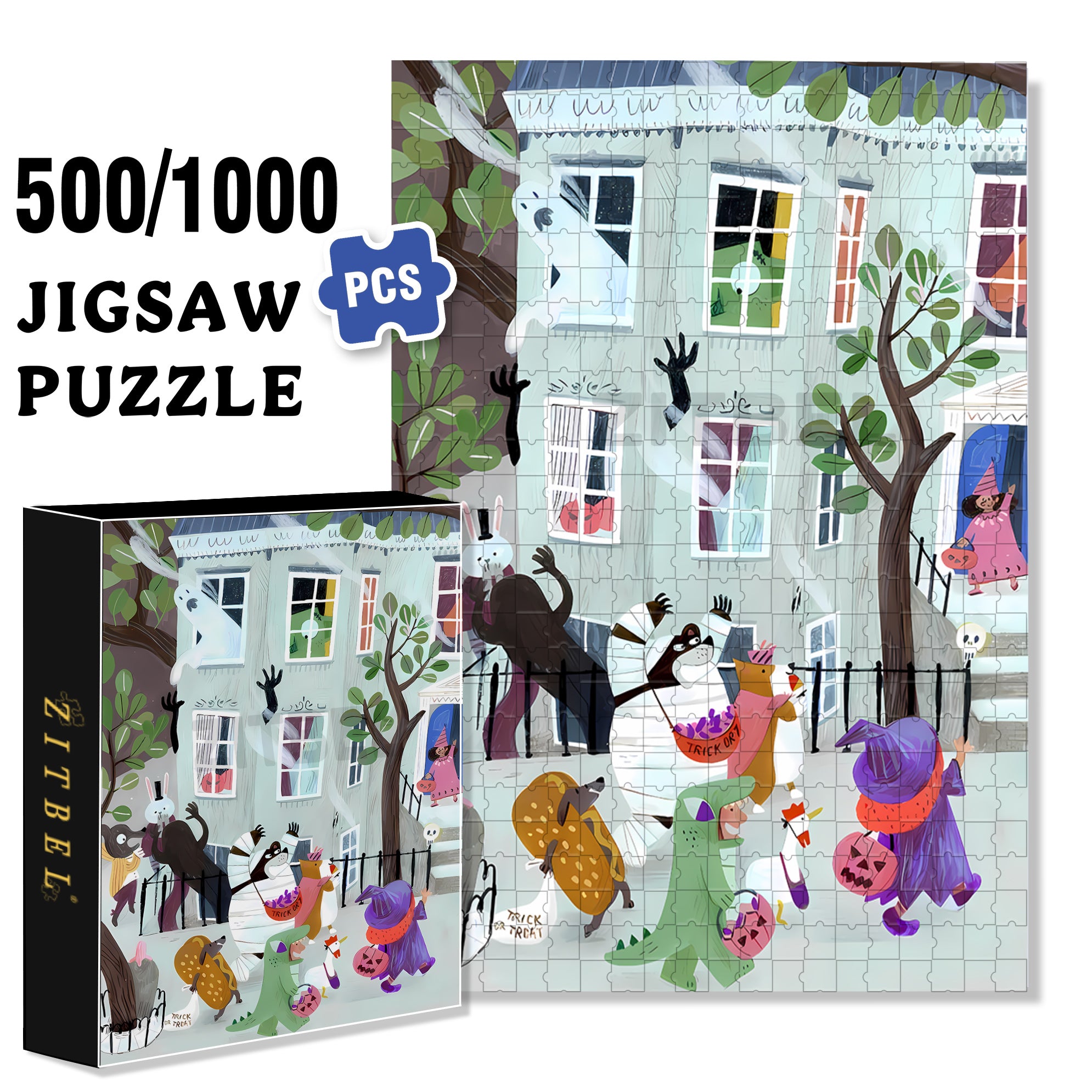 Roar 500pcs/1000pcs Jigsaw Puzzle, Scratch-Resistant, Interactive Family Game & Brain-Boosting DIY Decor, Perfect for Halloween, Christmas & New Year Gifts, Family Puzzle Game