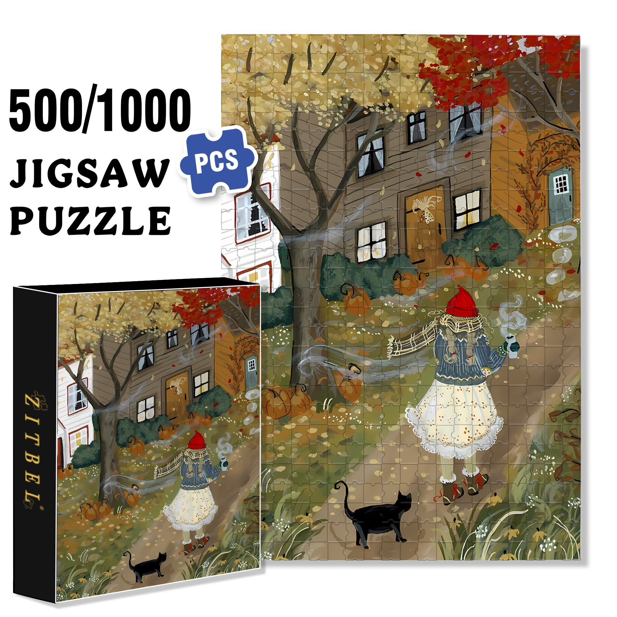 Silent Meditation 500pcs/1000pcs Jigsaw Puzzle, Scratch-Resistant, Interactive Family Game & Brain-Boosting DIY Decor, Perfect for Halloween, Christmas & New Year Gifts, Family Puzzle Game