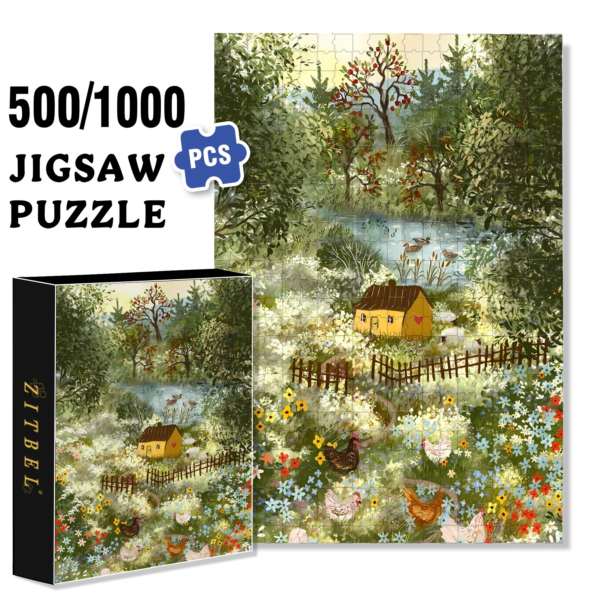 Simple Life 500pcs/1000pcs Jigsaw Puzzle, Scratch-Resistant, Interactive Family Game & Brain-Boosting DIY Decor, Perfect for Halloween, Christmas & New Year Gifts, Family Puzzle Game
