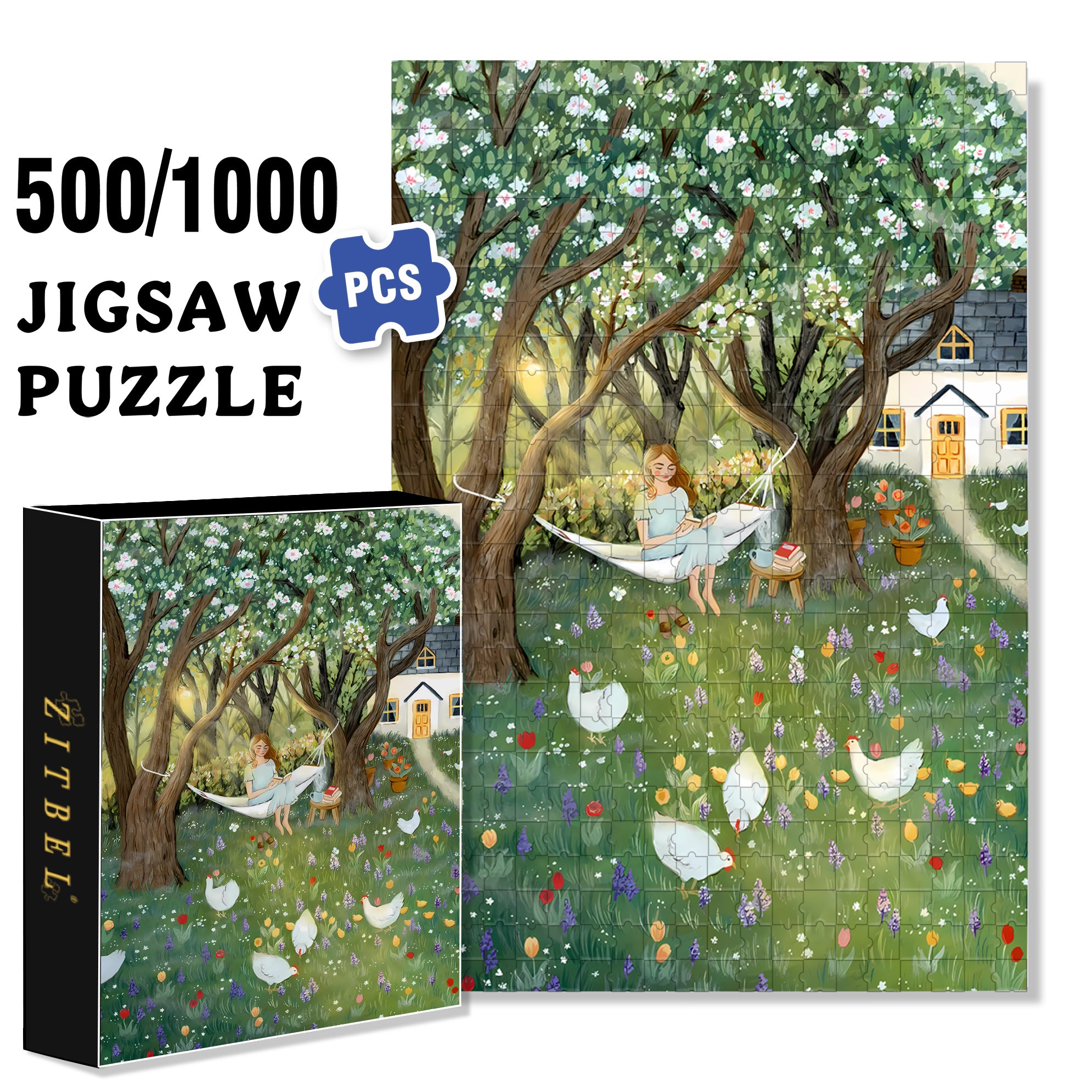 Spring Mornings 500pcs/1000pcs Jigsaw Puzzle, Scratch-Resistant, Interactive Family Game & Brain-Boosting DIY Decor, Perfect for Halloween, Christmas & New Year Gifts, Family Puzzle Game