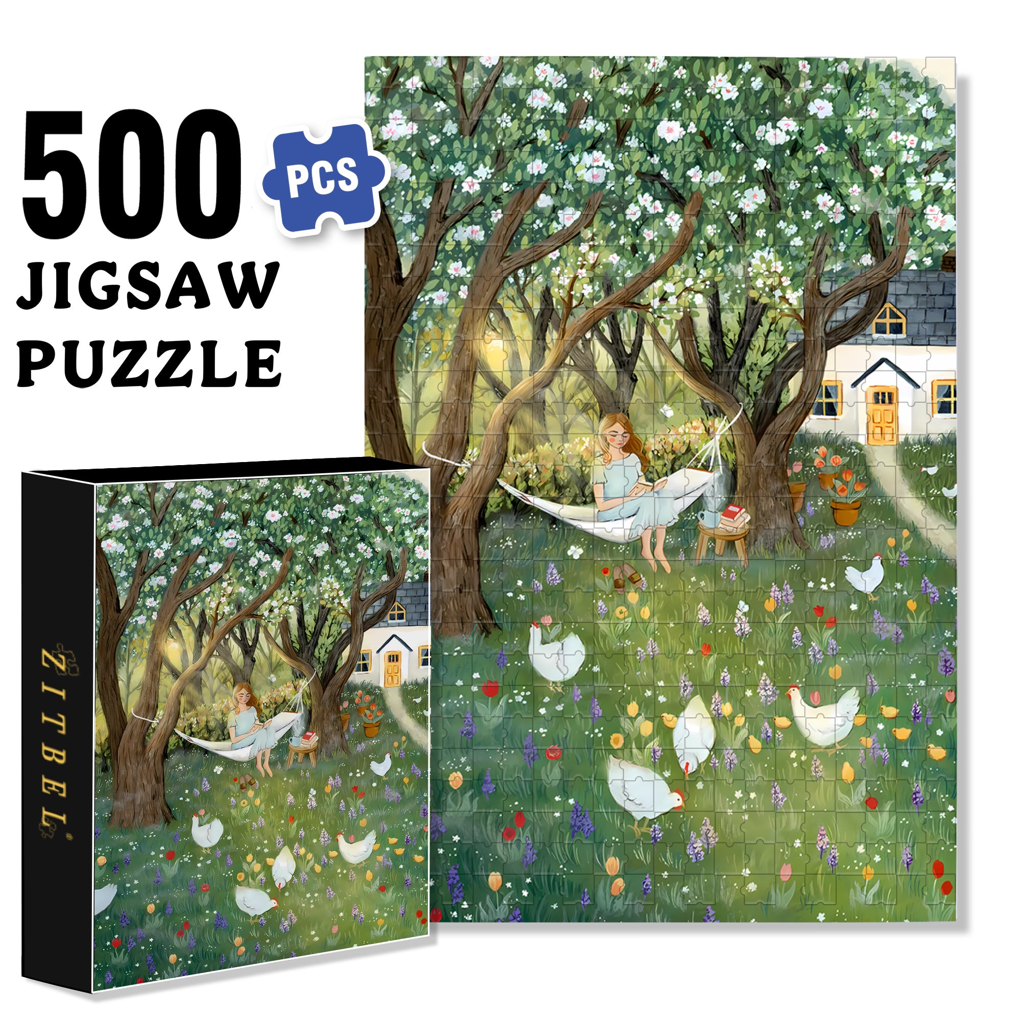 Spring Mornings 500pcs/1000pcs Jigsaw Puzzle, Scratch-Resistant, Interactive Family Game & Brain-Boosting DIY Decor, Perfect for Halloween, Christmas & New Year Gifts, Family Puzzle Game
