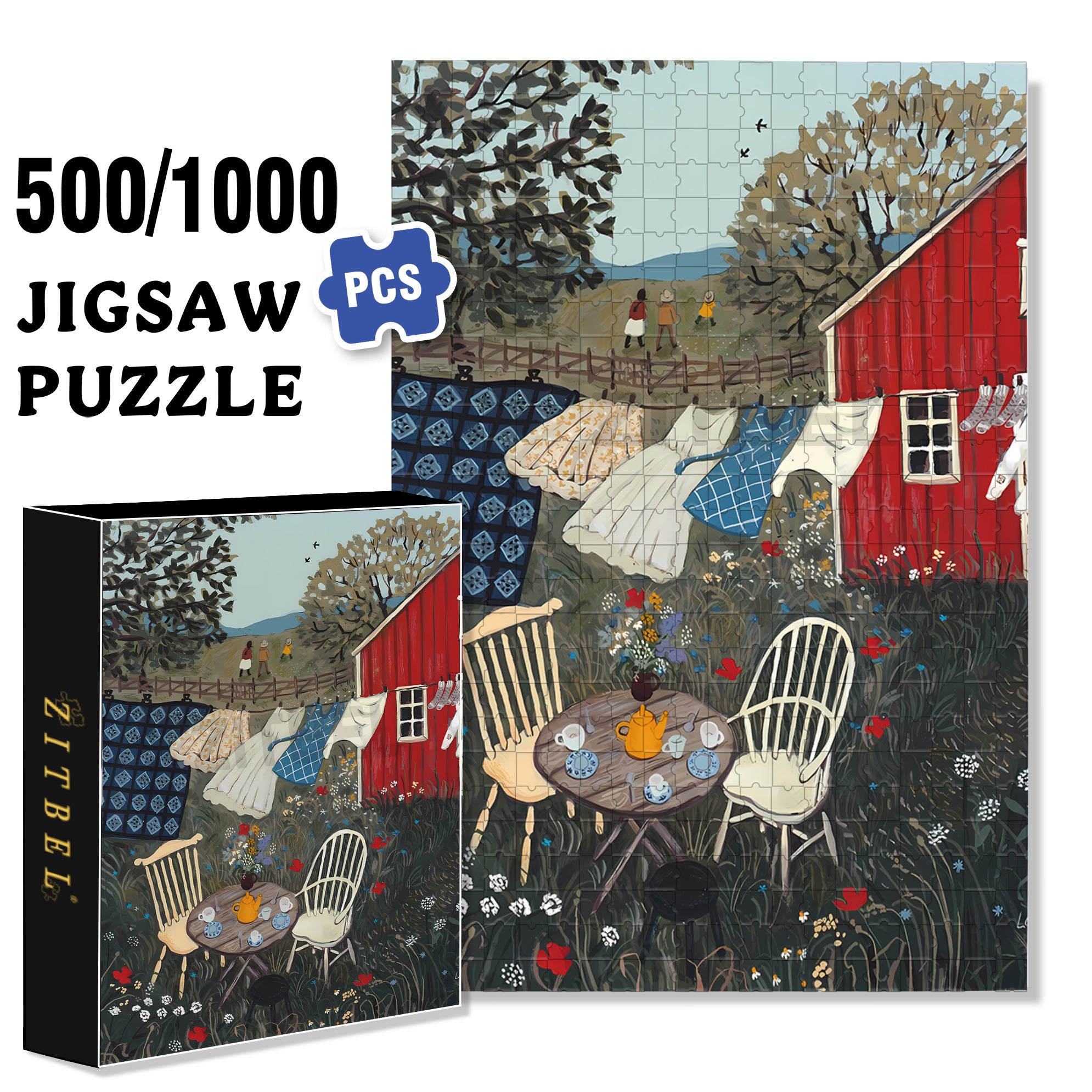 Tea in the Garden 500pcs/1000pcs Jigsaw Puzzle, Scratch-Resistant, Interactive Family Game & Brain-Boosting DIY Decor, Perfect for Halloween, Christmas & New Year Gifts, Family Puzzle Game