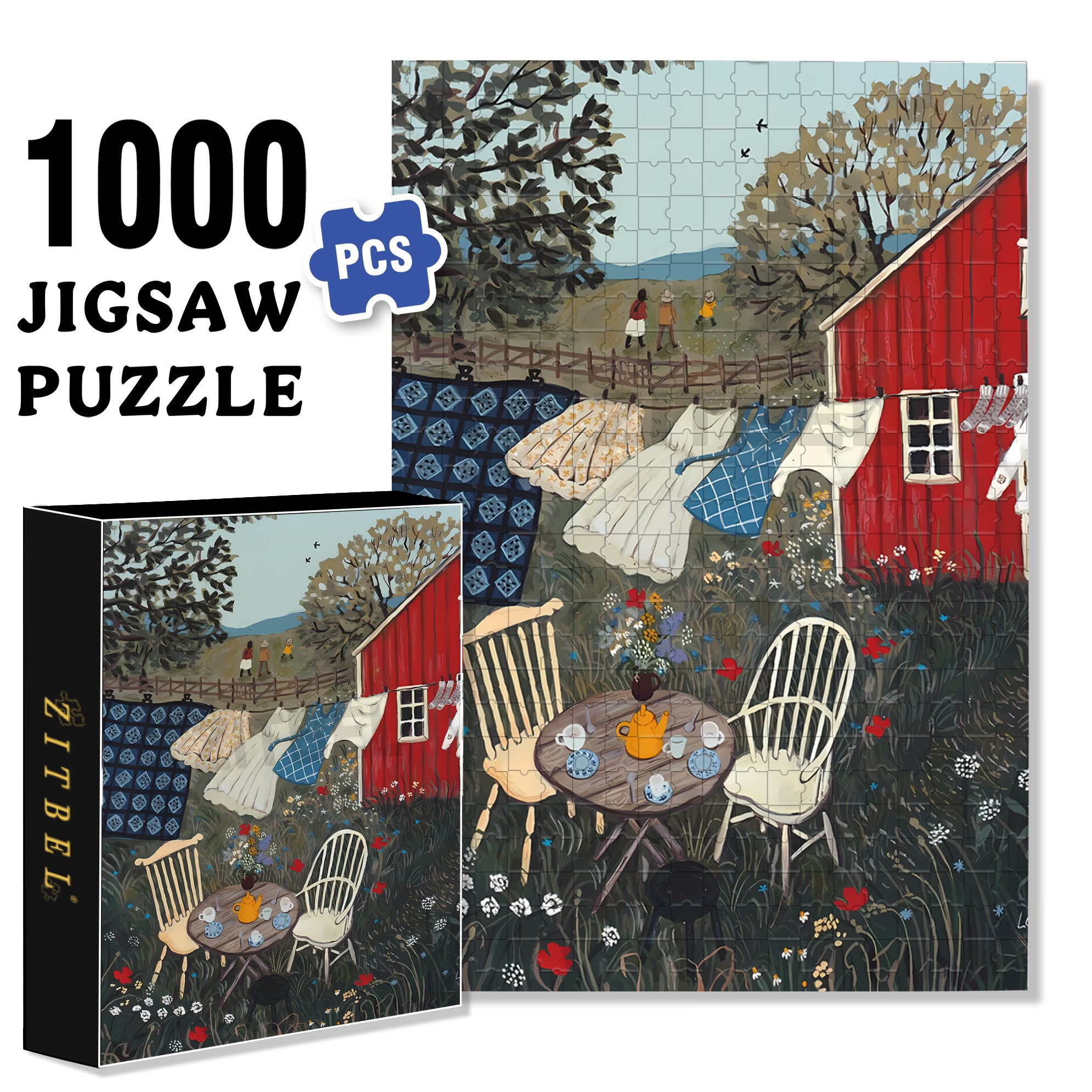 Tea in the Garden 500pcs/1000pcs Jigsaw Puzzle, Scratch-Resistant, Interactive Family Game & Brain-Boosting DIY Decor, Perfect for Halloween, Christmas & New Year Gifts, Family Puzzle Game
