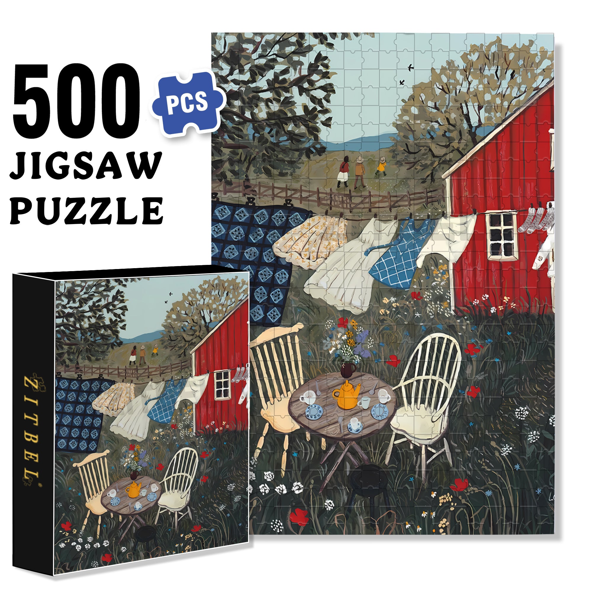Tea in the Garden 500pcs/1000pcs Jigsaw Puzzle, Scratch-Resistant, Interactive Family Game & Brain-Boosting DIY Decor, Perfect for Halloween, Christmas & New Year Gifts, Family Puzzle Game