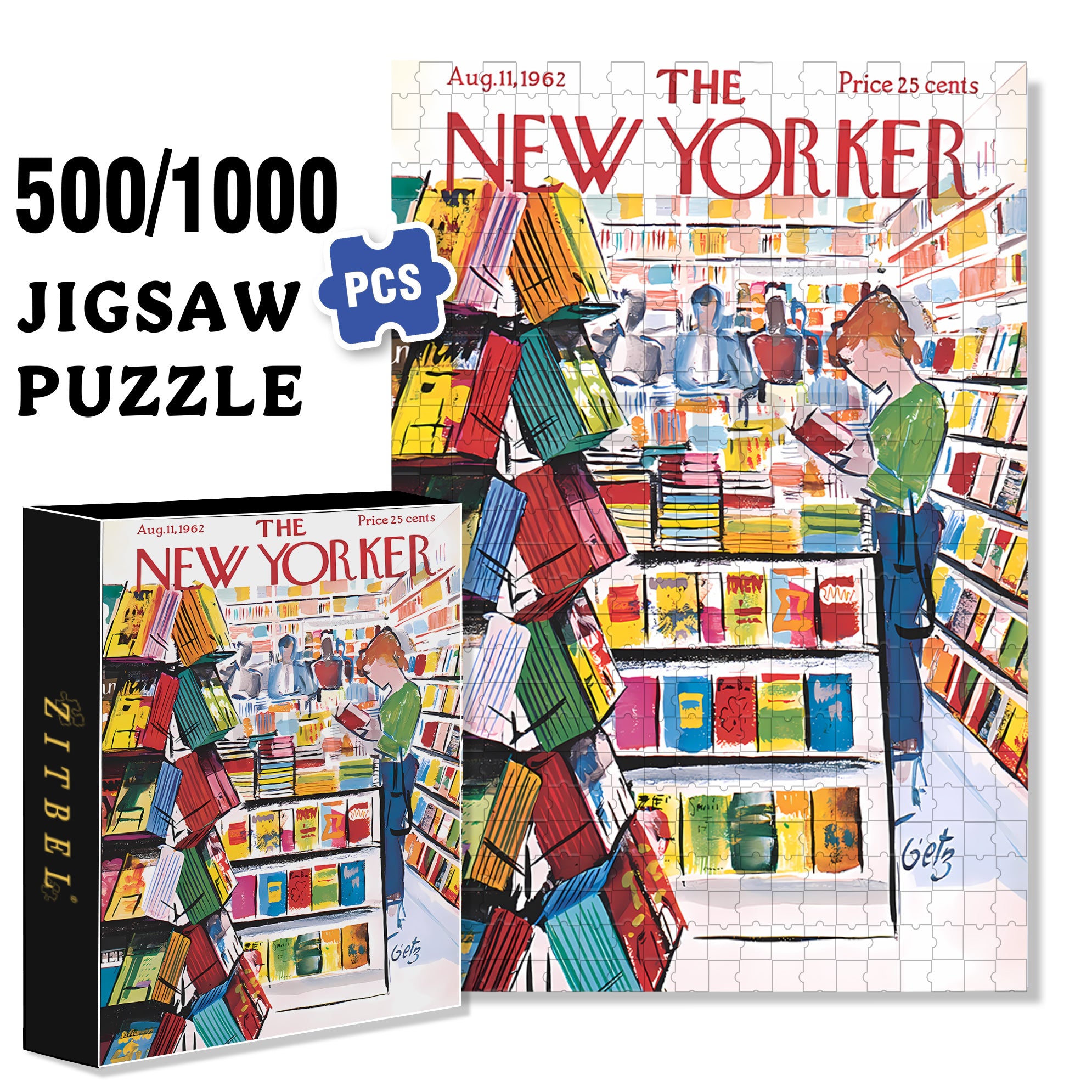 The Bookstore 500pcs/1000pcs Jigsaw Puzzle, Scratch-Resistant, Interactive Family Game & Brain-Boosting DIY Decor, Perfect for Halloween, Christmas & New Year Gifts, Family Puzzle Game