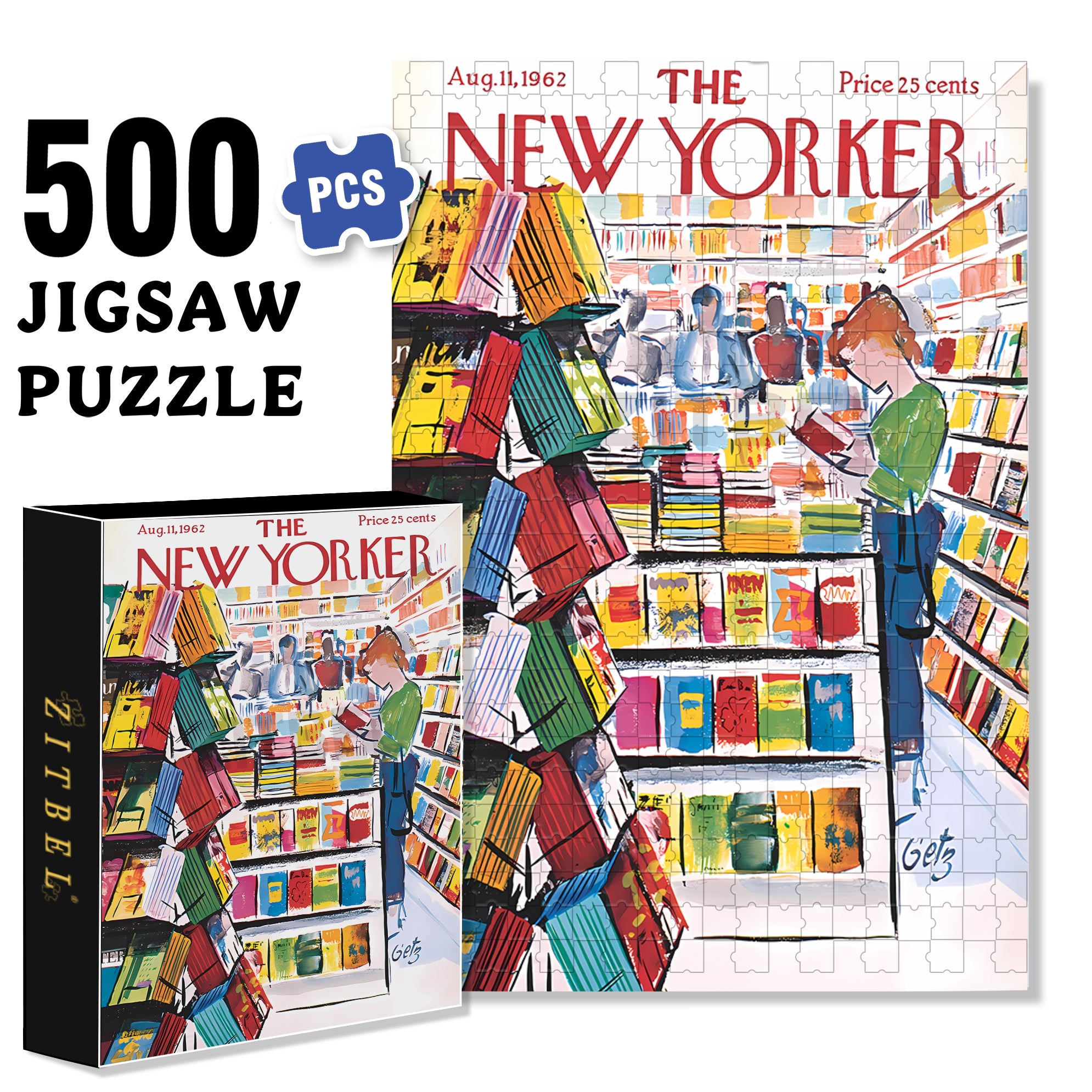 The Bookstore 500pcs/1000pcs Jigsaw Puzzle, Scratch-Resistant, Interactive Family Game & Brain-Boosting DIY Decor, Perfect for Halloween, Christmas & New Year Gifts, Family Puzzle Game