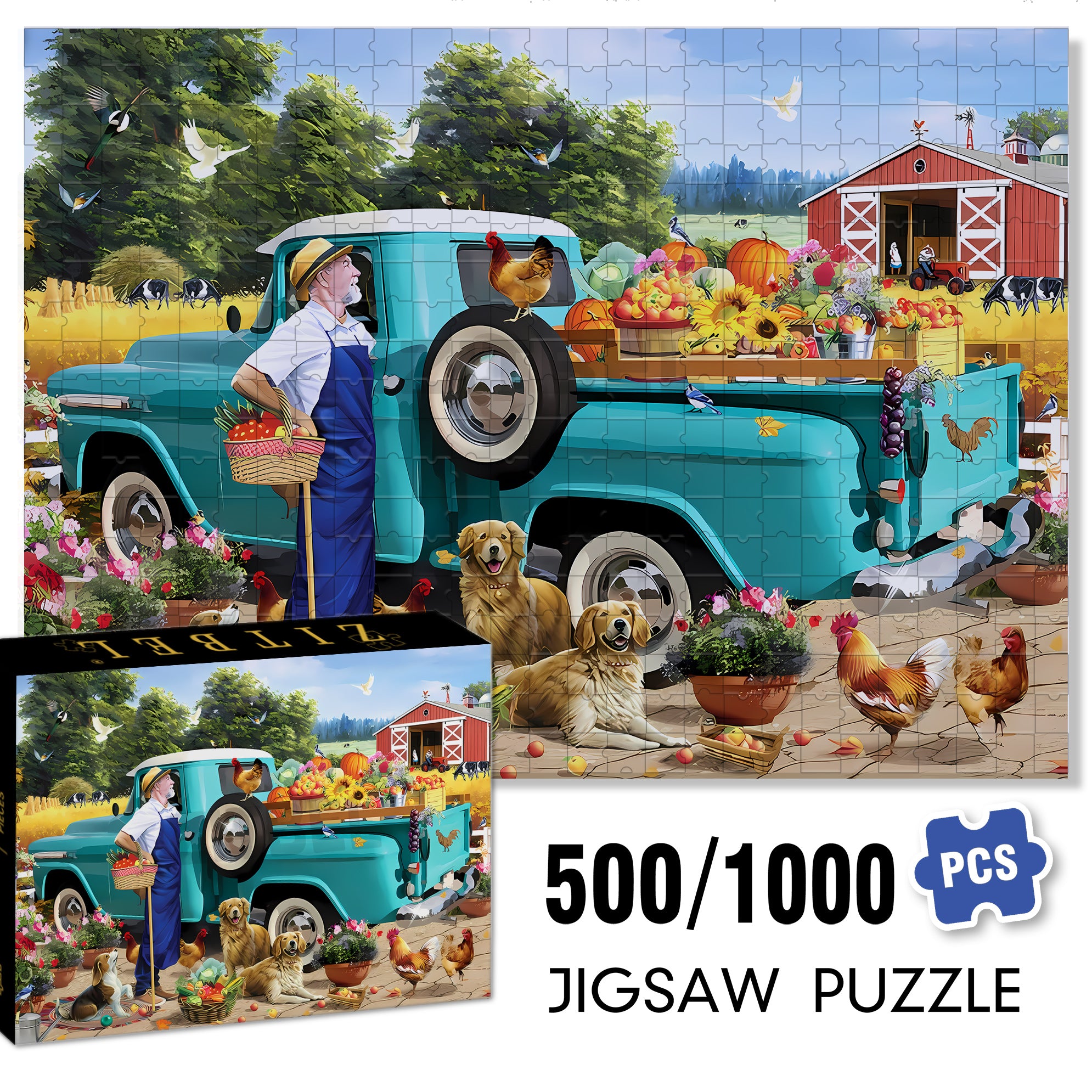 Uncle Jonny's Harvest Time 500pcs/1000pcs Jigsaw Puzzle, Scratch-Resistant, Interactive Family Game & Brain-Boosting DIY Decor, Perfect for Halloween, Christmas & New Year Gifts, Family Puzzle Game