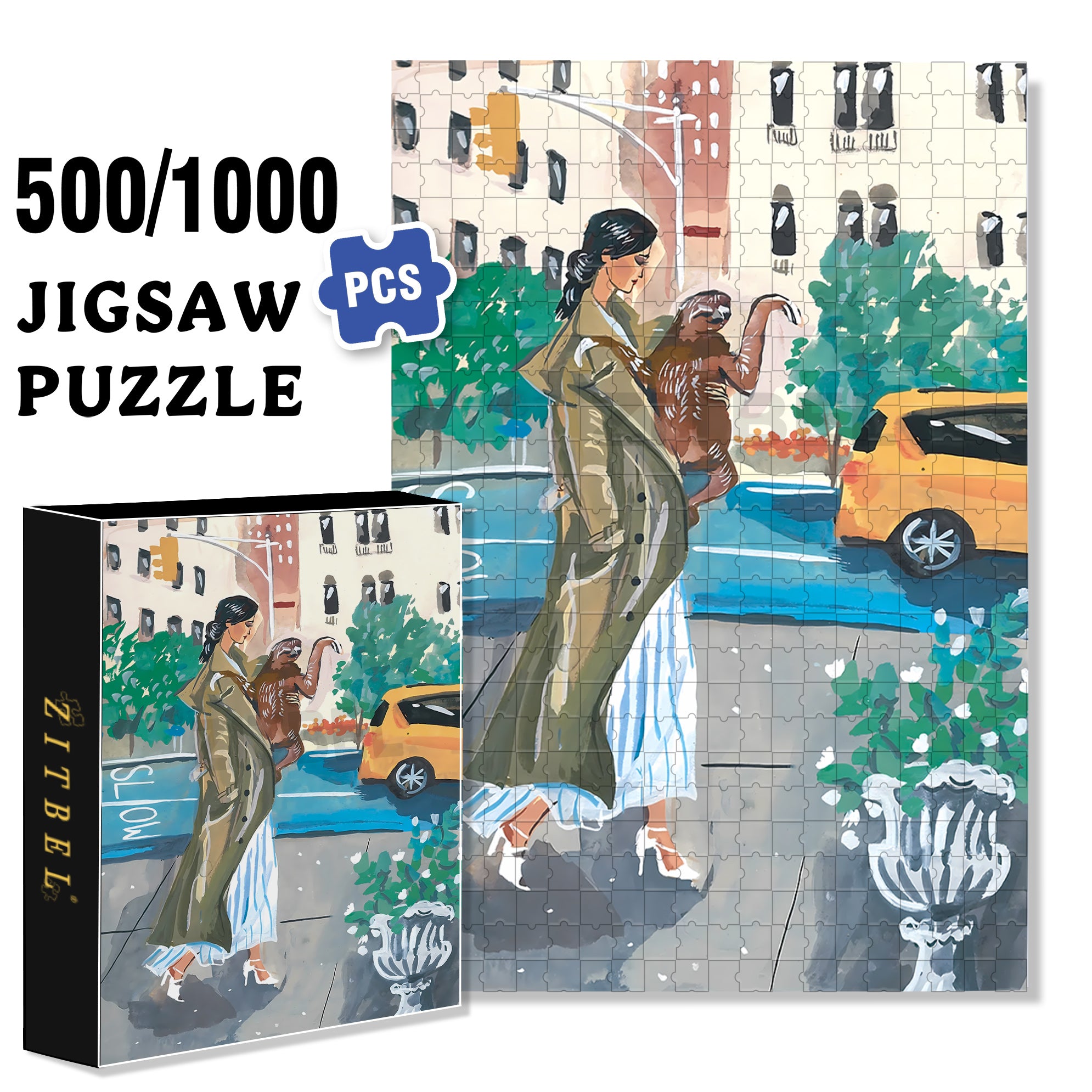 Urban Sloth 500pcs/1000pcs Jigsaw Puzzle, Scratch-Resistant, Interactive Family Game & Brain-Boosting DIY Decor, Perfect for Halloween, Christmas & New Year Gifts, Family Puzzle Game