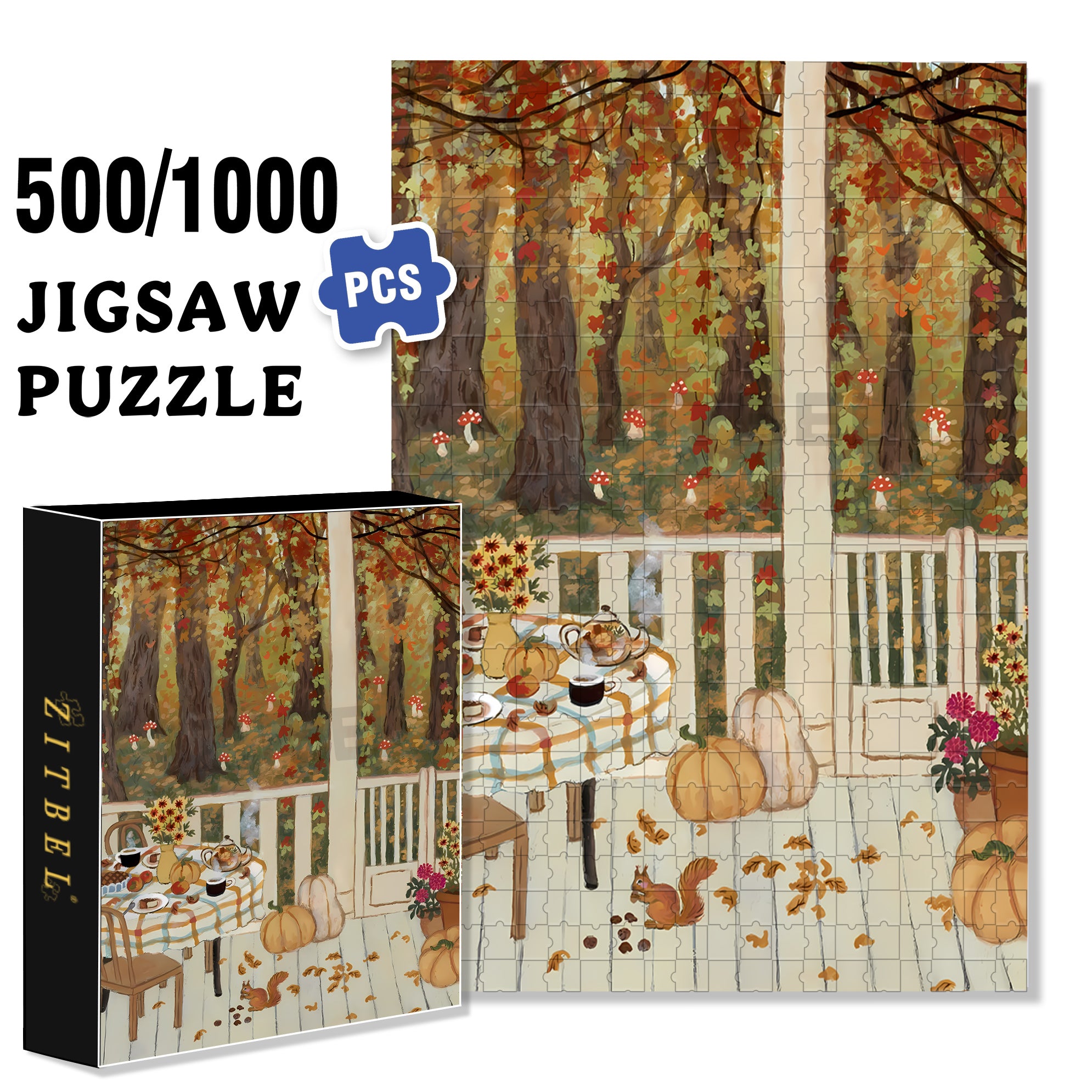 Woodland 500pcs/1000pcs Jigsaw Puzzle, Scratch-Resistant, Interactive Family Game & Brain-Boosting DIY Decor, Perfect for Halloween, Christmas & New Year Gifts, Family Puzzle Game