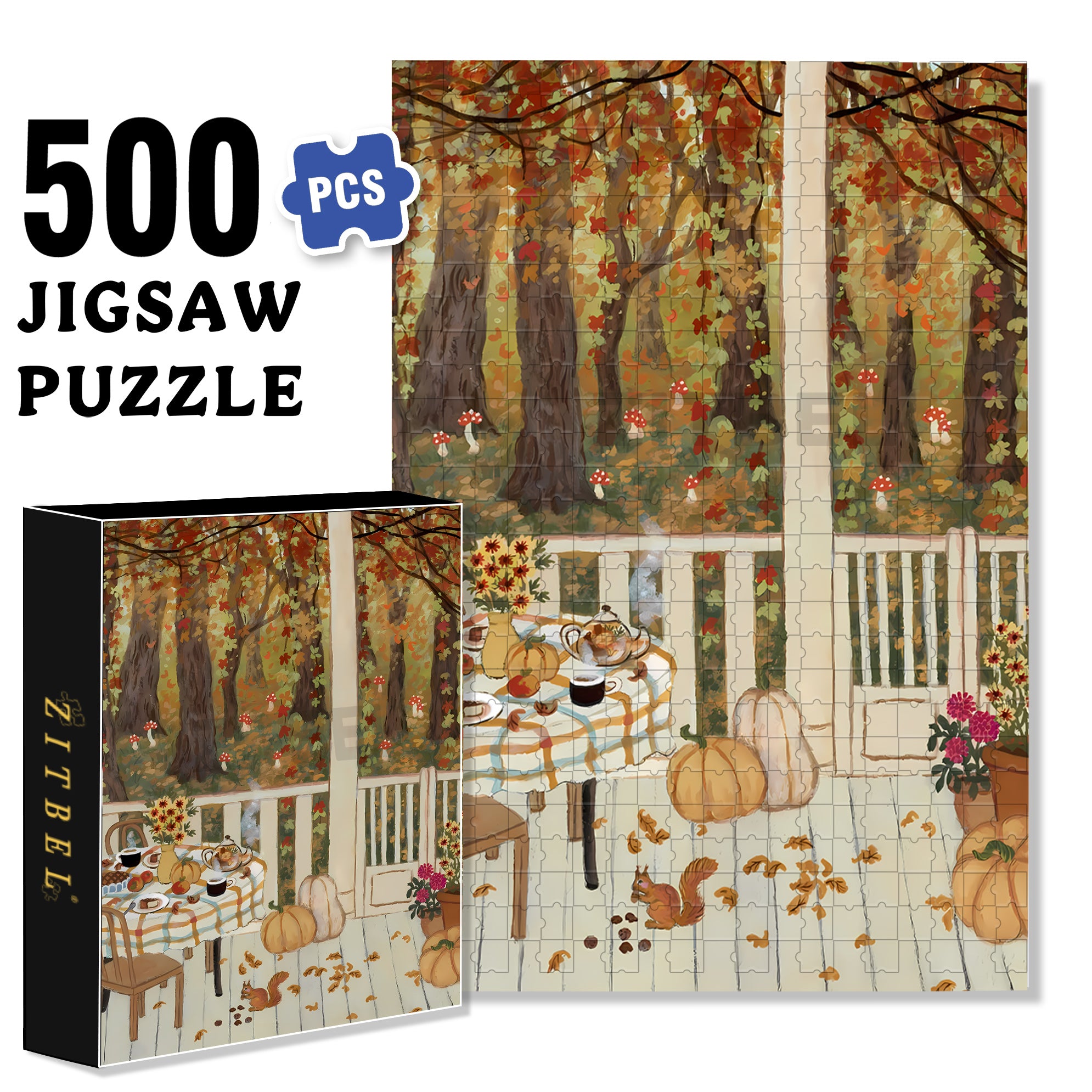 Woodland 500pcs/1000pcs Jigsaw Puzzle, Scratch-Resistant, Interactive Family Game & Brain-Boosting DIY Decor, Perfect for Halloween, Christmas & New Year Gifts, Family Puzzle Game