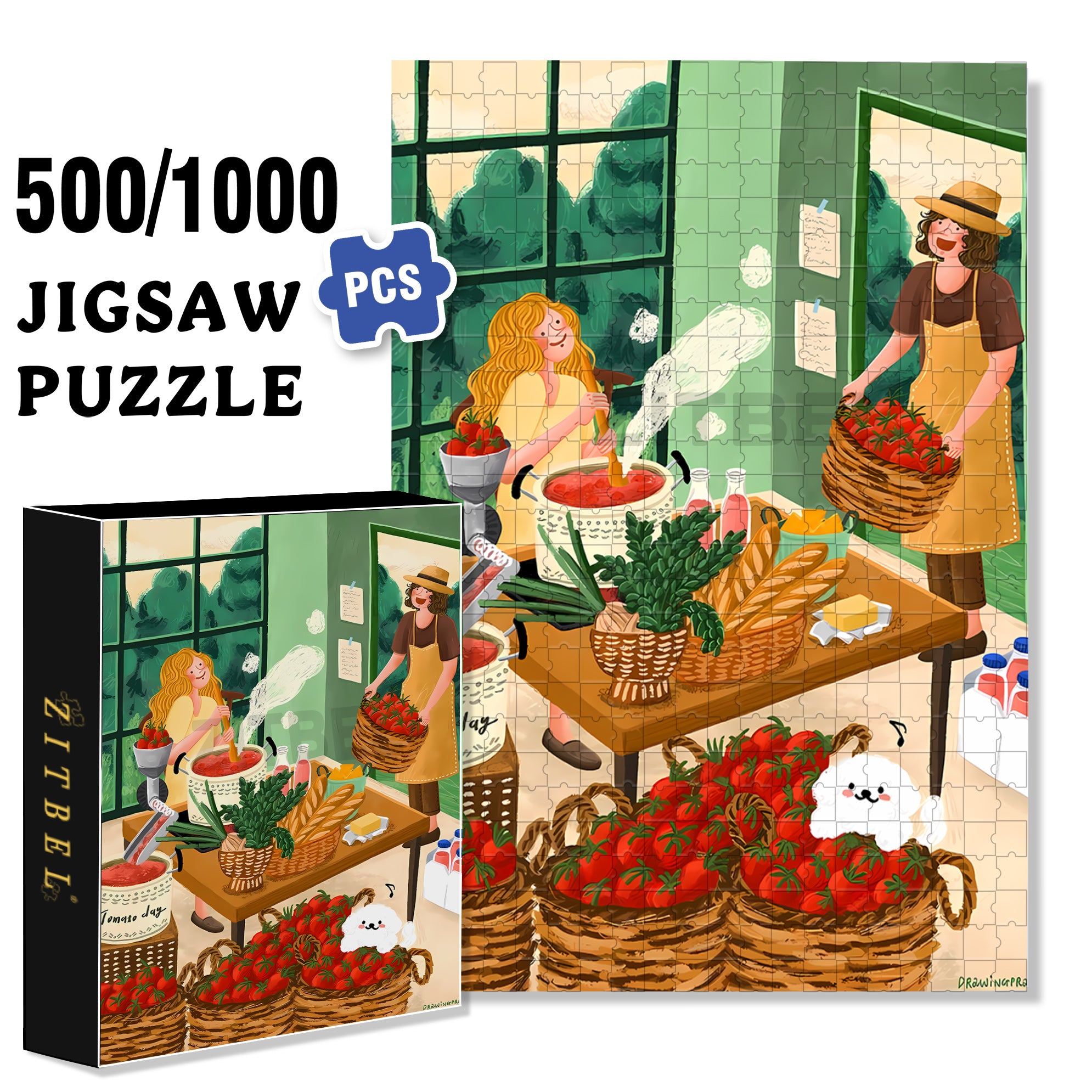 A Bumper Tomato Harvest 500pcs/1000pcs Jigsaw Puzzle, Scratch-Resistant, Interactive Family Game & Brain-Boosting DIY Decor, Perfect for Halloween, Christmas & New Year Gifts, Family Puzzle Game