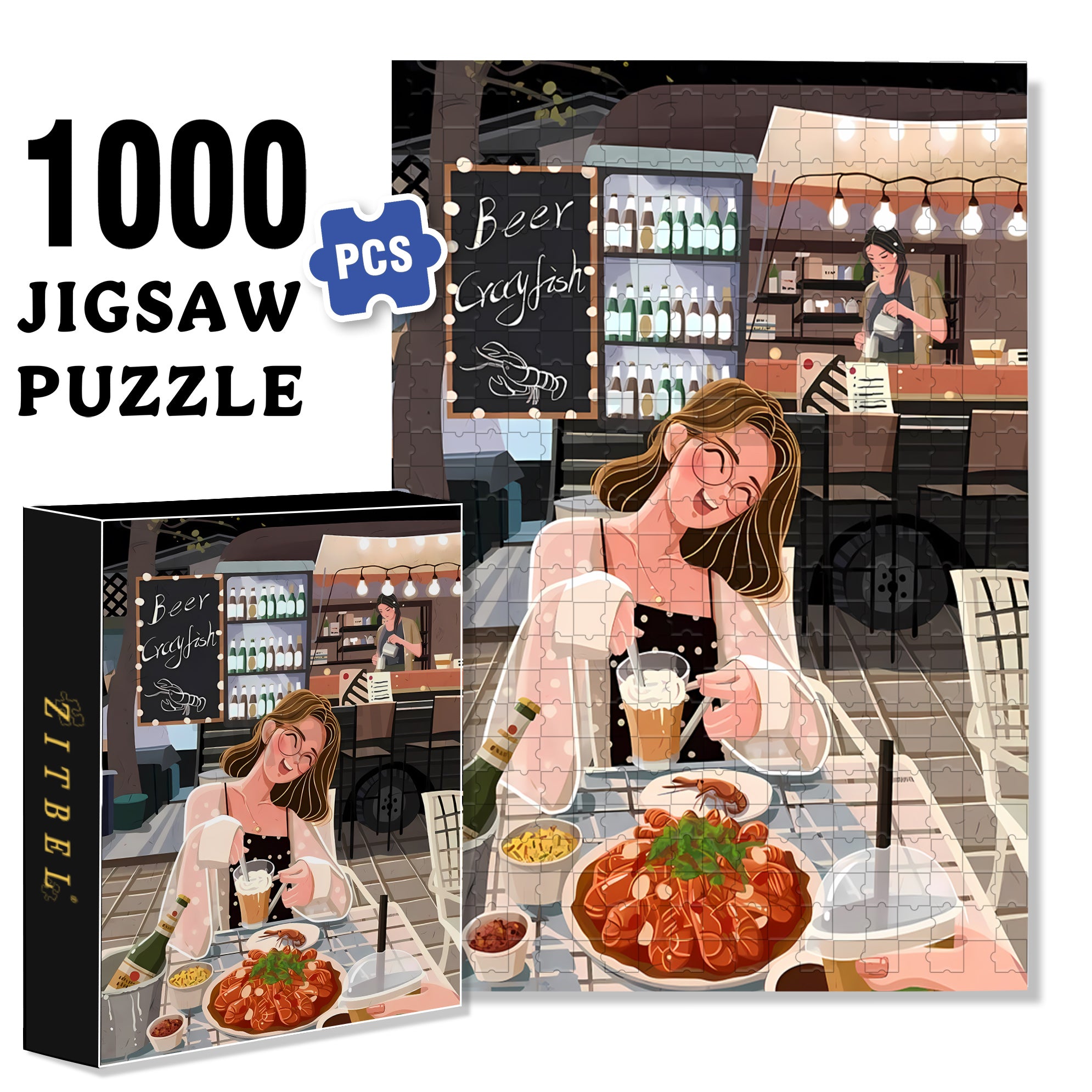 Beer Crayfish 500pcs/1000pcs Jigsaw Puzzle, Scratch-Resistant, Interactive Family Game & Brain-Boosting DIY Decor, Perfect for Halloween, Christmas & New Year Gifts, Family Puzzle Game