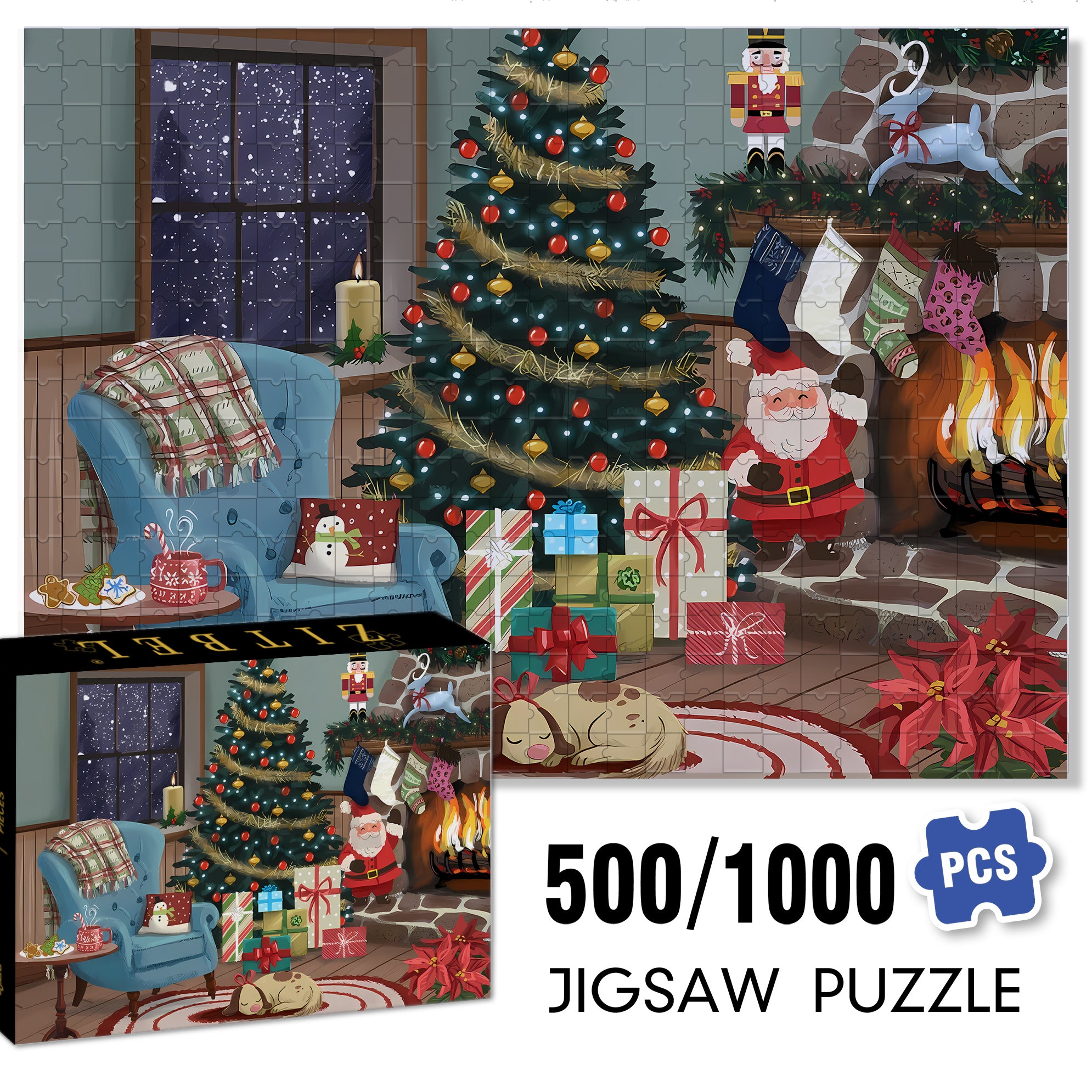 Christmas Socks 500pcs/1000pcs Jigsaw Puzzle, Scratch-Resistant, Interactive Family Game & Brain-Boosting DIY Decor, Perfect for Halloween, Christmas & New Year Gifts, Family Puzzle Game