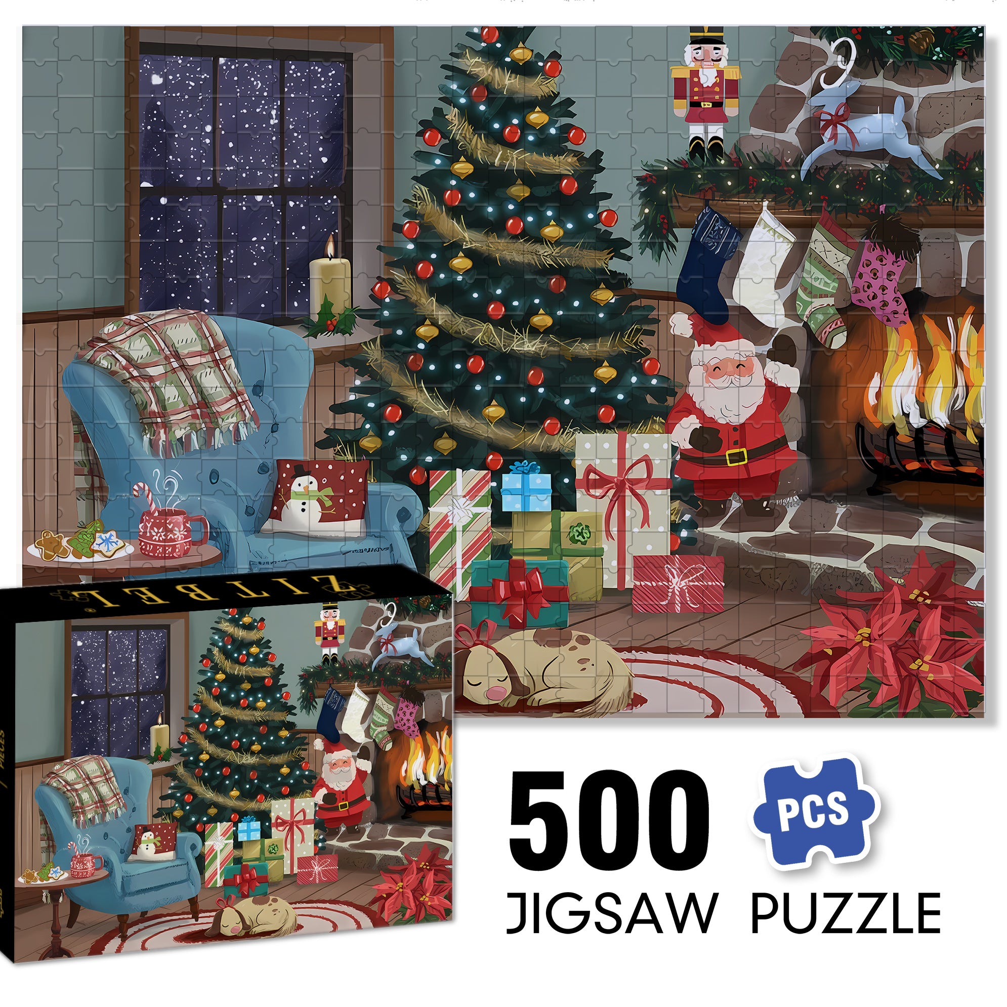 Christmas Socks 500pcs/1000pcs Jigsaw Puzzle, Scratch-Resistant, Interactive Family Game & Brain-Boosting DIY Decor, Perfect for Halloween, Christmas & New Year Gifts, Family Puzzle Game