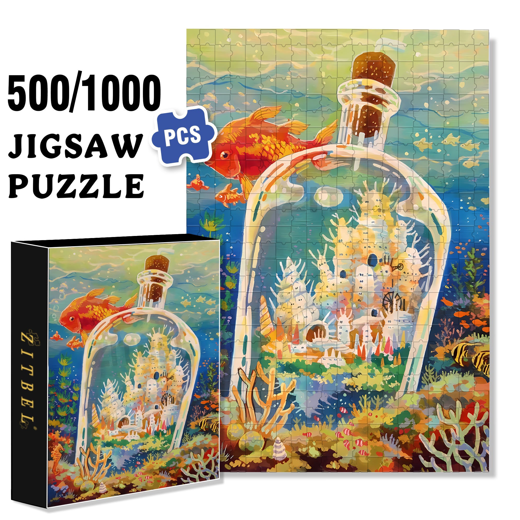 Drift Bottle 500pcs/1000pcs Jigsaw Puzzle, Scratch-Resistant, Interactive Family Game & Brain-Boosting DIY Decor, Perfect for Halloween, Christmas & New Year Gifts, Family Puzzle Game