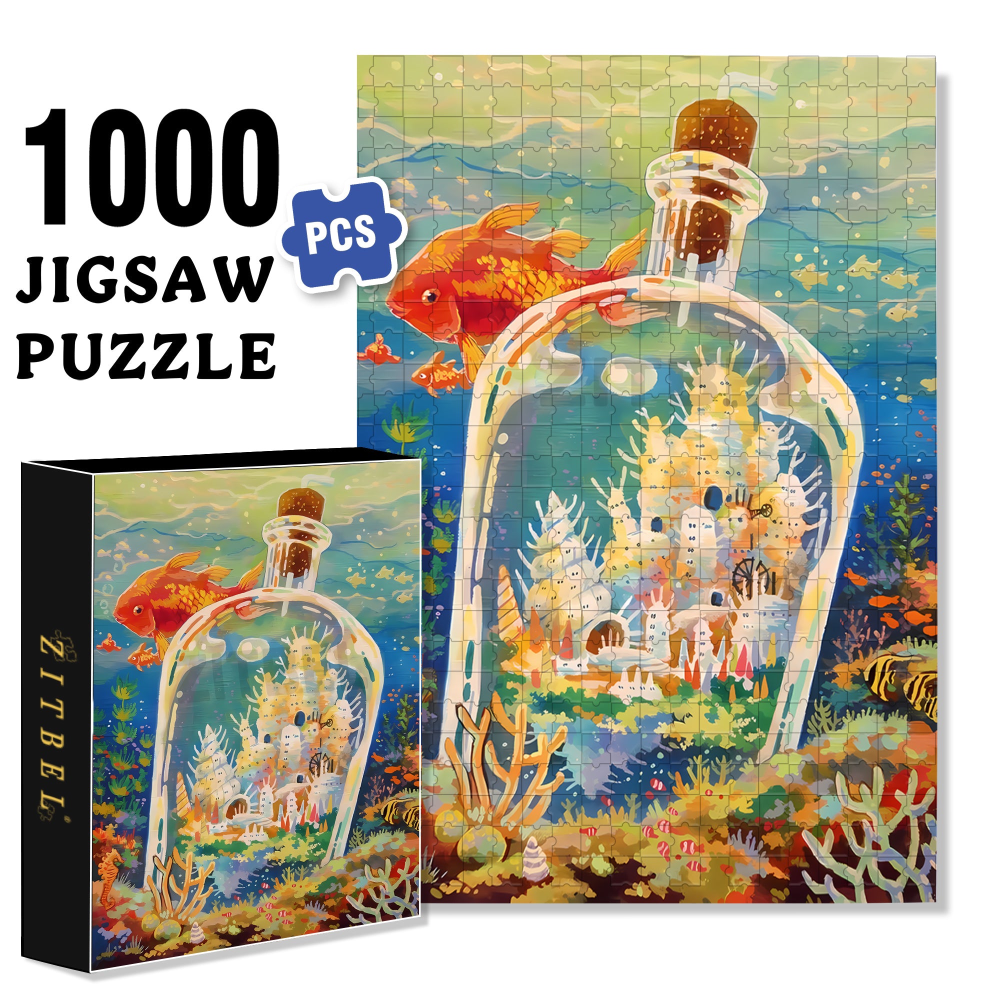 Drift Bottle 500pcs/1000pcs Jigsaw Puzzle, Scratch-Resistant, Interactive Family Game & Brain-Boosting DIY Decor, Perfect for Halloween, Christmas & New Year Gifts, Family Puzzle Game