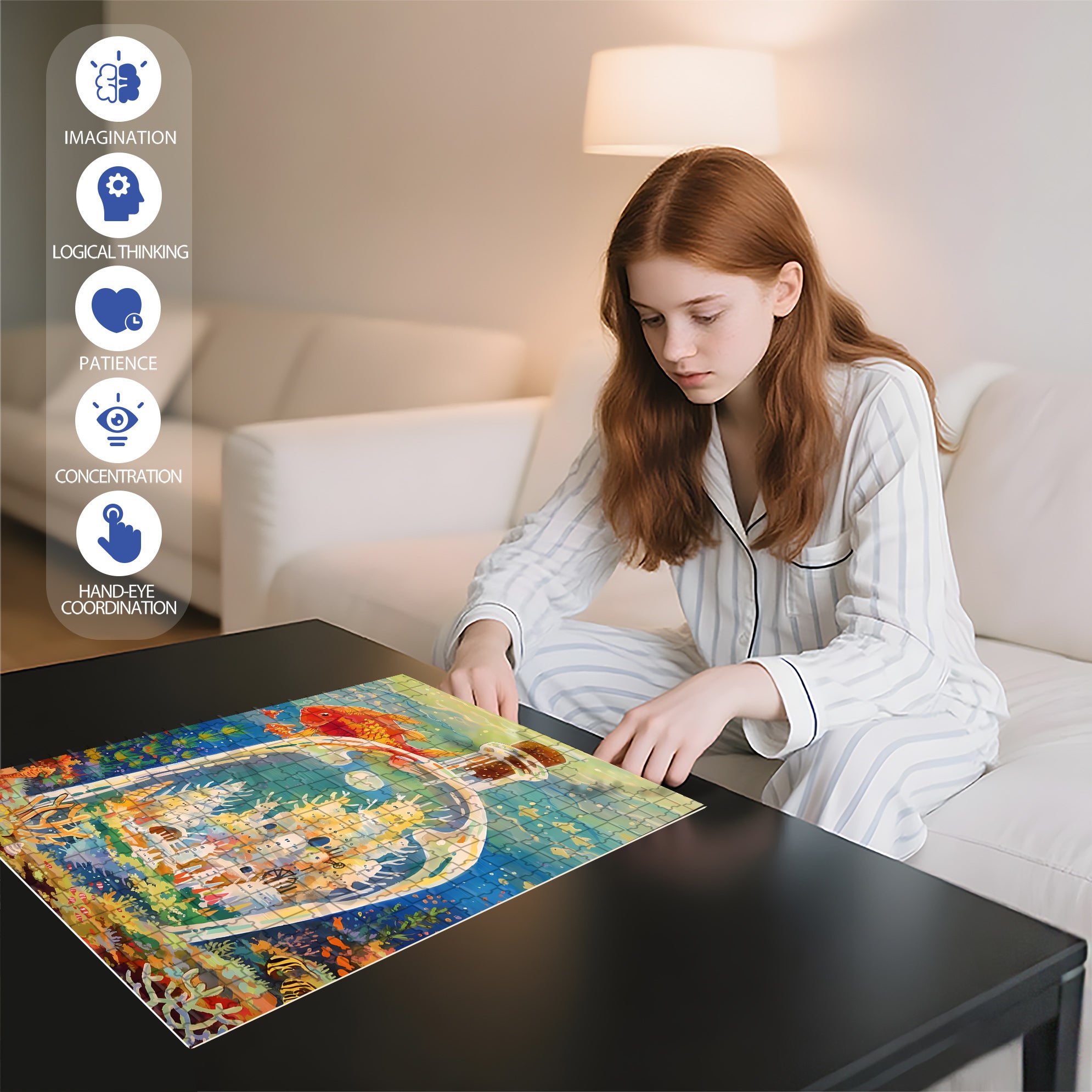 Drift Bottle 500pcs/1000pcs Jigsaw Puzzle, Scratch-Resistant, Interactive Family Game & Brain-Boosting DIY Decor, Perfect for Halloween, Christmas & New Year Gifts, Family Puzzle Game