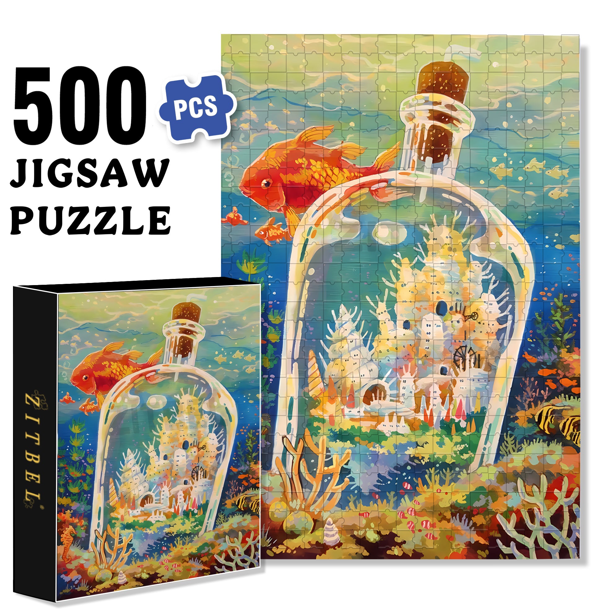 Drift Bottle 500pcs/1000pcs Jigsaw Puzzle, Scratch-Resistant, Interactive Family Game & Brain-Boosting DIY Decor, Perfect for Halloween, Christmas & New Year Gifts, Family Puzzle Game