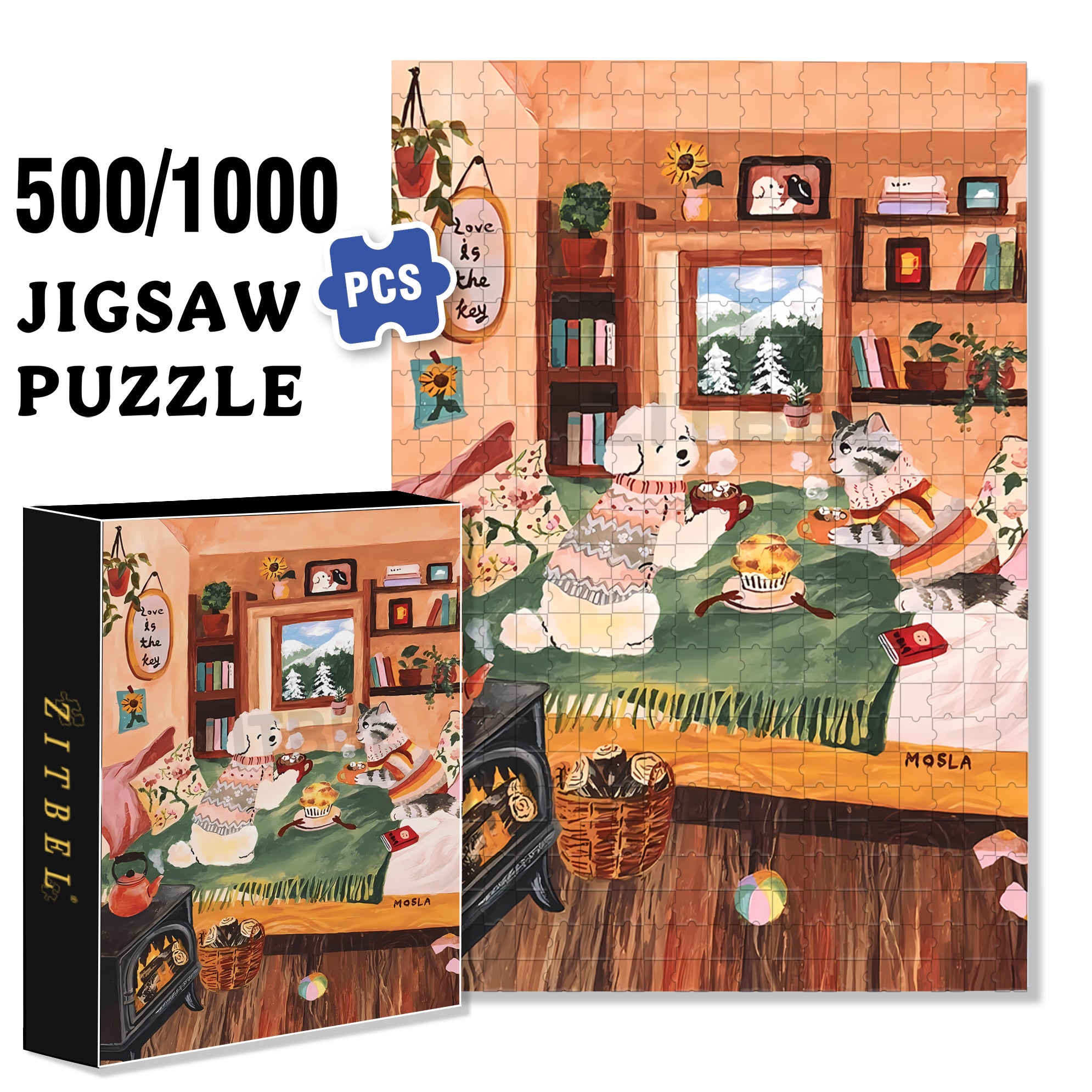 Drink A Toast 500pcs/1000pcs Jigsaw Puzzle, Scratch-Resistant, Interactive Family Game & Brain-Boosting DIY Decor, Perfect for Halloween, Christmas & New Year Gifts, Family Puzzle Game