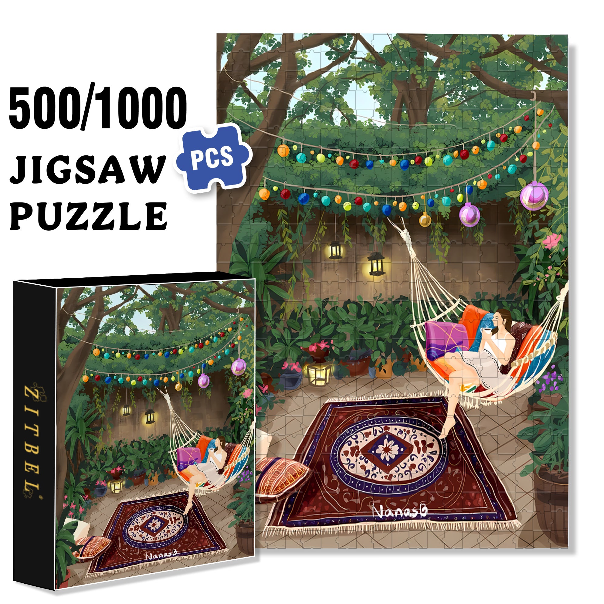 Hammock 500pcs/1000pcs Jigsaw Puzzle, Scratch-Resistant, Interactive Family Game & Brain-Boosting DIY Decor, Perfect for Halloween, Christmas & New Year Gifts, Family Puzzle Game