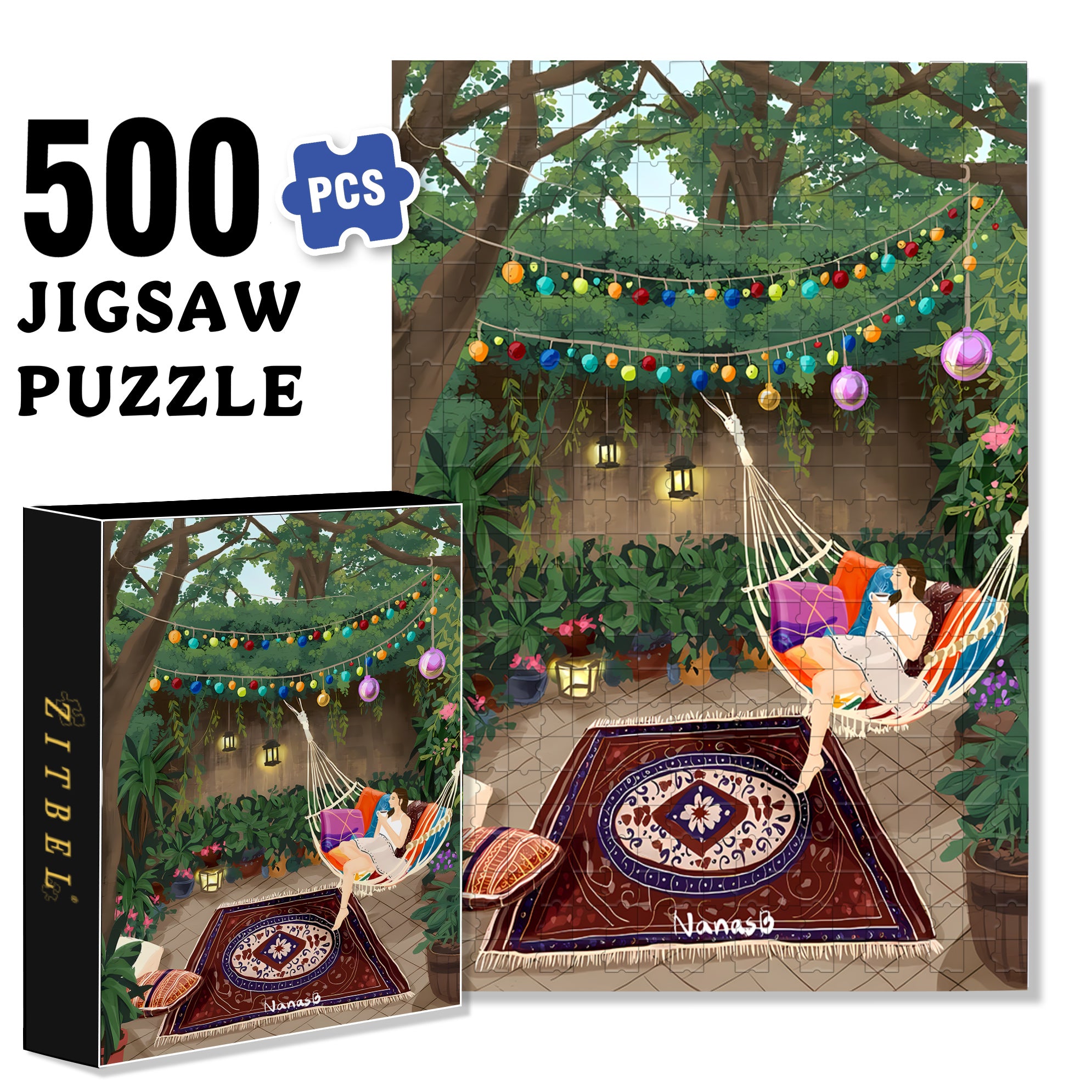 Hammock 500pcs/1000pcs Jigsaw Puzzle, Scratch-Resistant, Interactive Family Game & Brain-Boosting DIY Decor, Perfect for Halloween, Christmas & New Year Gifts, Family Puzzle Game