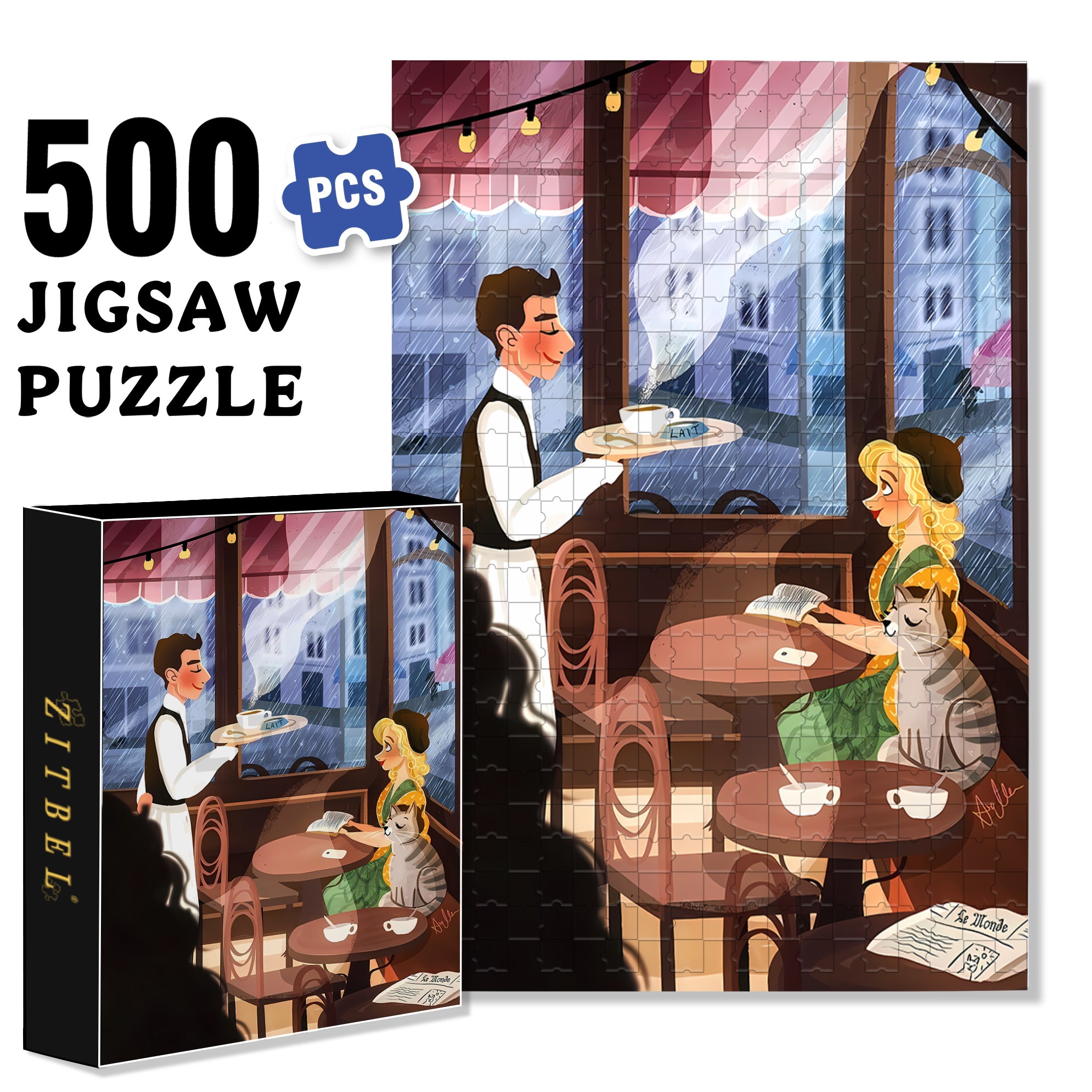 Latte 500pcs/1000pcs Jigsaw Puzzle, Scratch-Resistant, Interactive Family Game & Brain-Boosting DIY Decor, Perfect for Halloween, Christmas & New Year Gifts, Family Puzzle Game