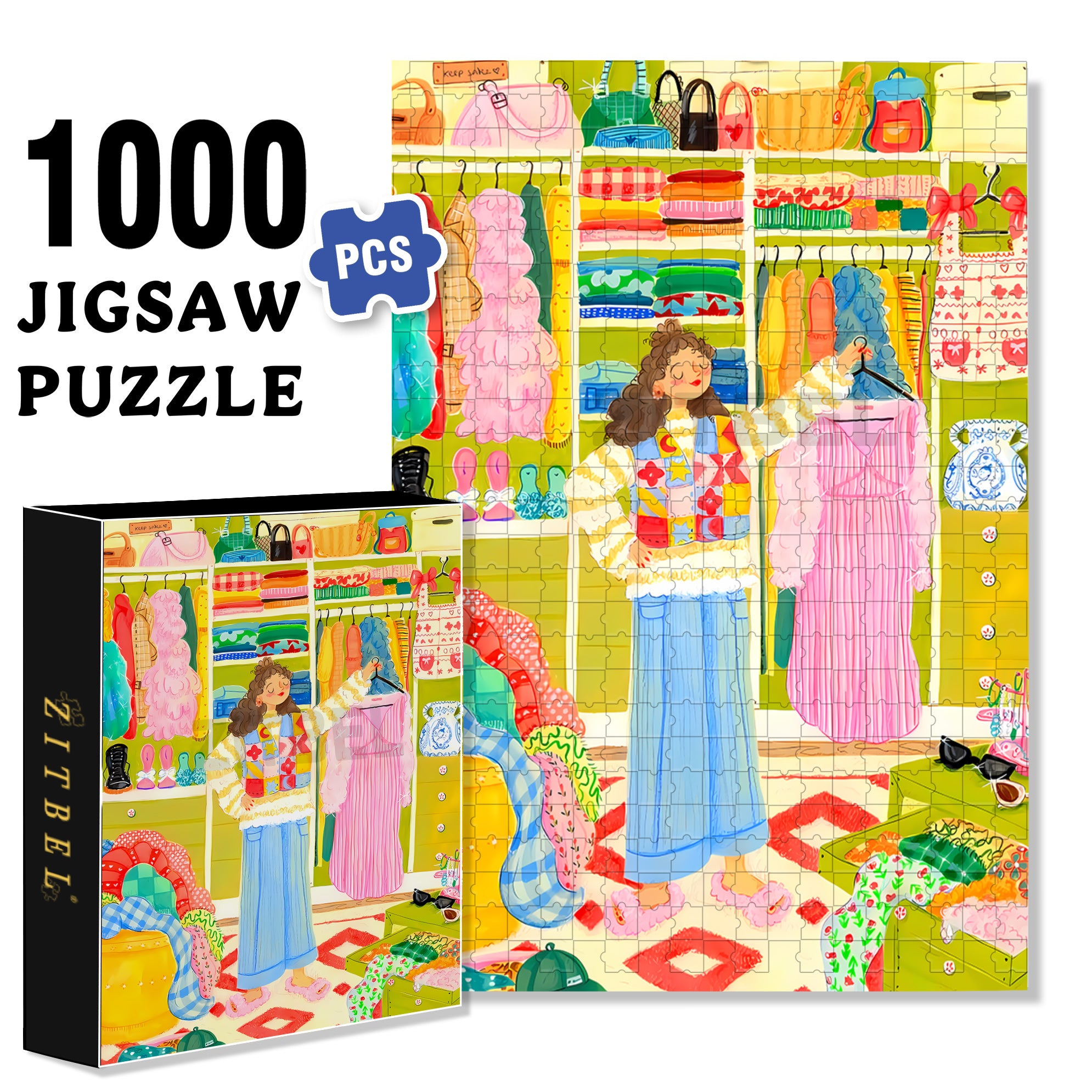 Mia's Dressing Room 500pcs/1000pcs Jigsaw Puzzle, Scratch-Resistant, Interactive Family Game & Brain-Boosting DIY Decor, Perfect for Halloween, Christmas & New Year Gifts, Family Puzzle Game