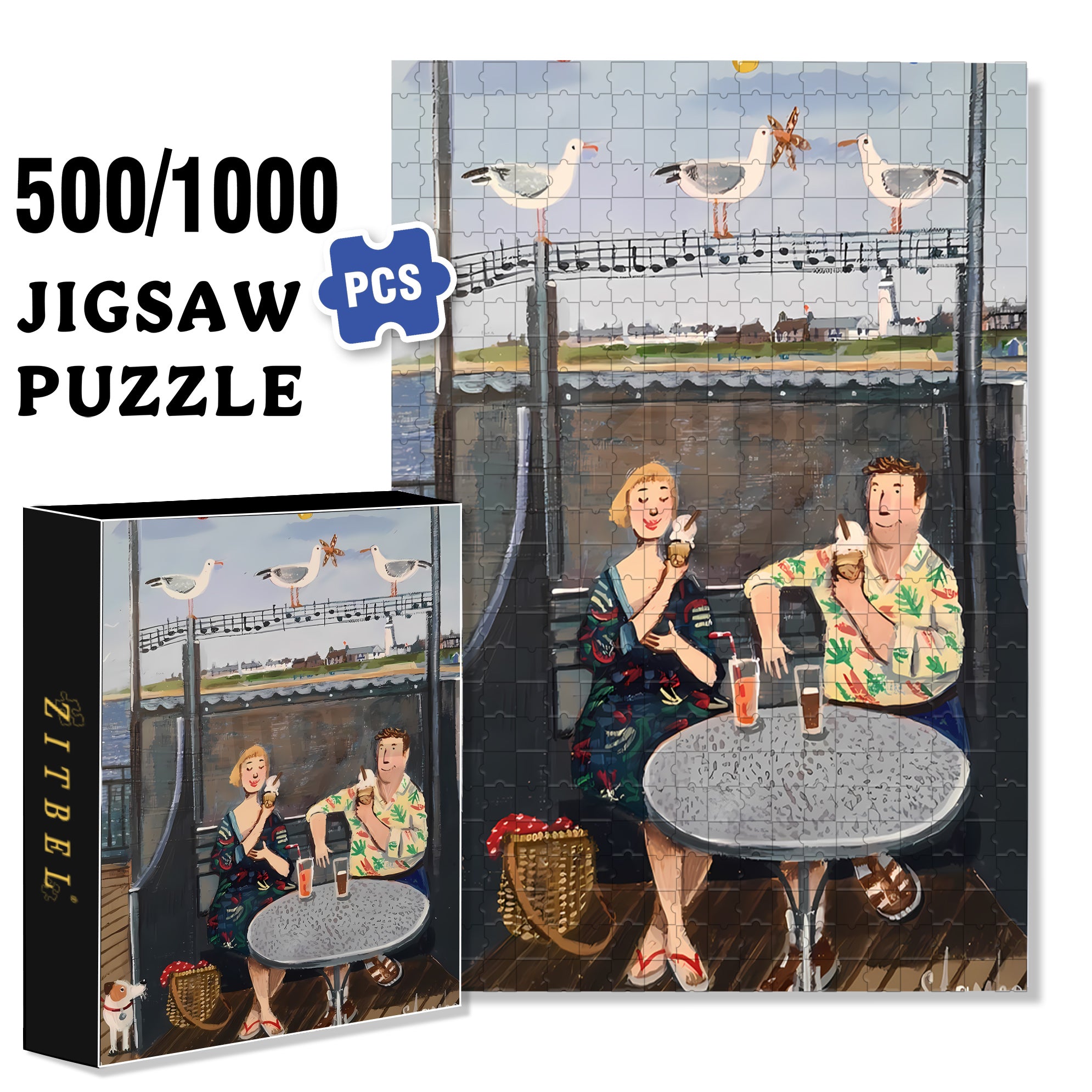 Morris And Jennifer's Date 500pcs/1000pcs Jigsaw Puzzle, Scratch-Resistant, Interactive Family Game & Brain-Boosting DIY Decor, Perfect for Halloween, Christmas & New Year Gifts, Family Puzzle Game