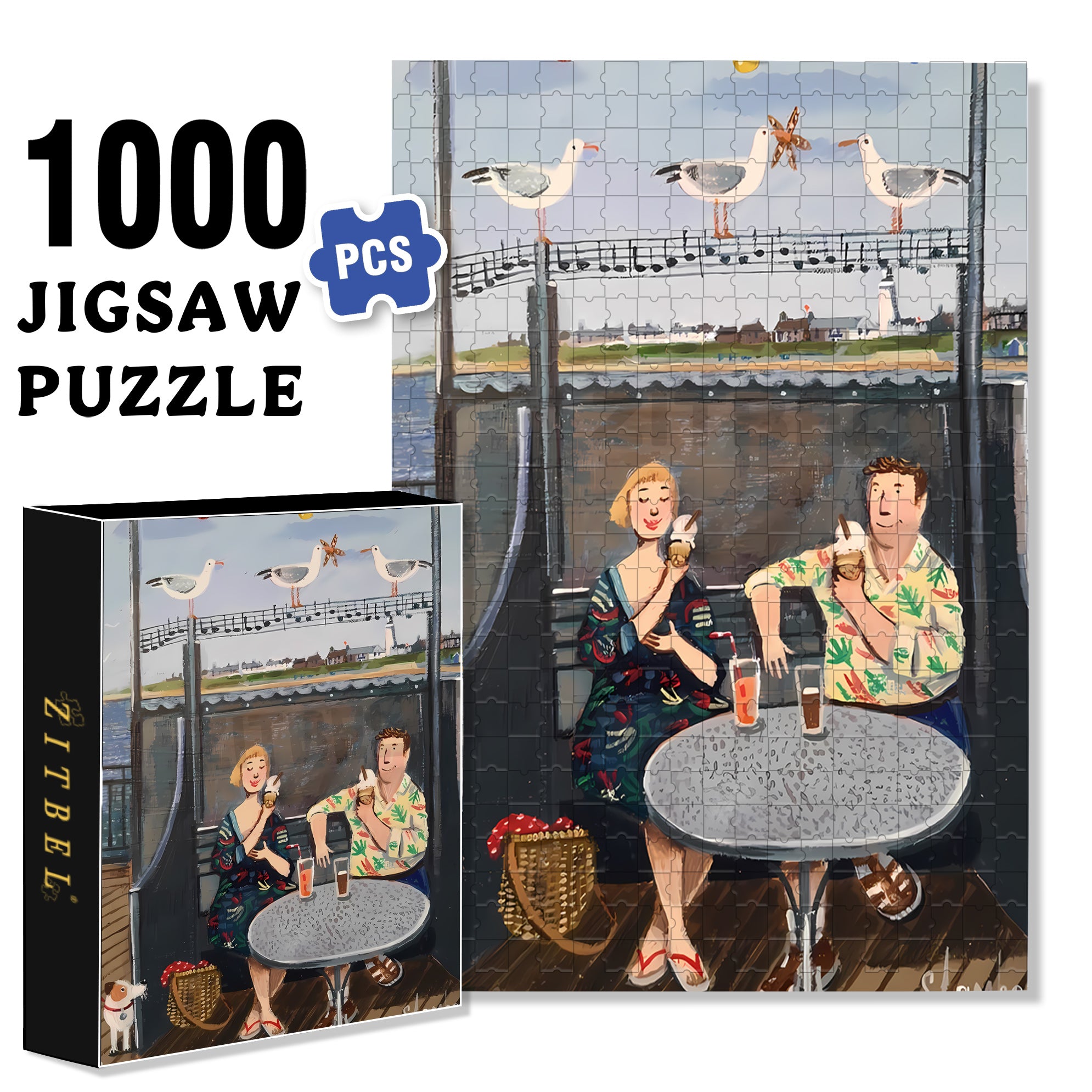 Morris And Jennifer's Date 500pcs/1000pcs Jigsaw Puzzle, Scratch-Resistant, Interactive Family Game & Brain-Boosting DIY Decor, Perfect for Halloween, Christmas & New Year Gifts, Family Puzzle Game