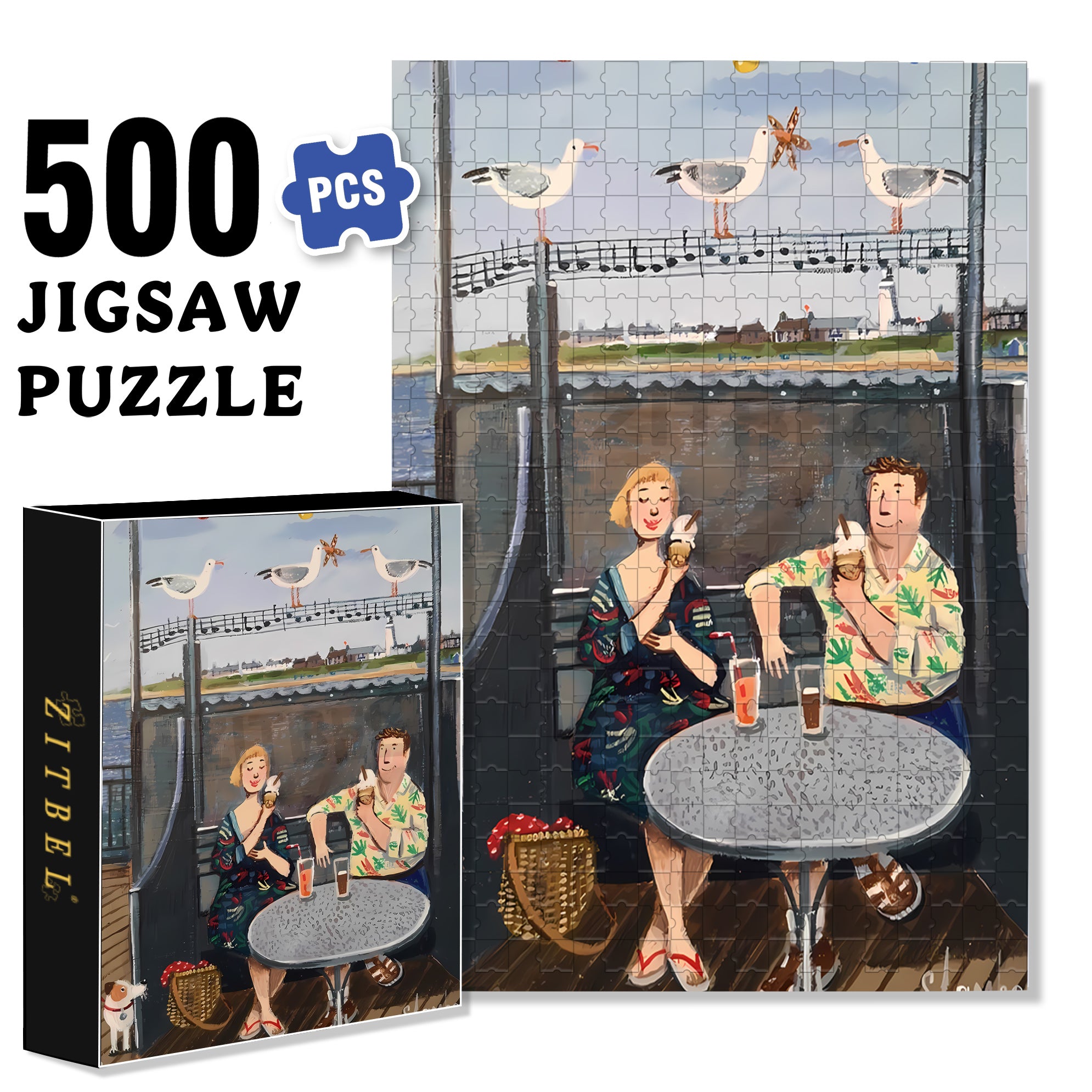 Morris And Jennifer's Date 500pcs/1000pcs Jigsaw Puzzle, Scratch-Resistant, Interactive Family Game & Brain-Boosting DIY Decor, Perfect for Halloween, Christmas & New Year Gifts, Family Puzzle Game