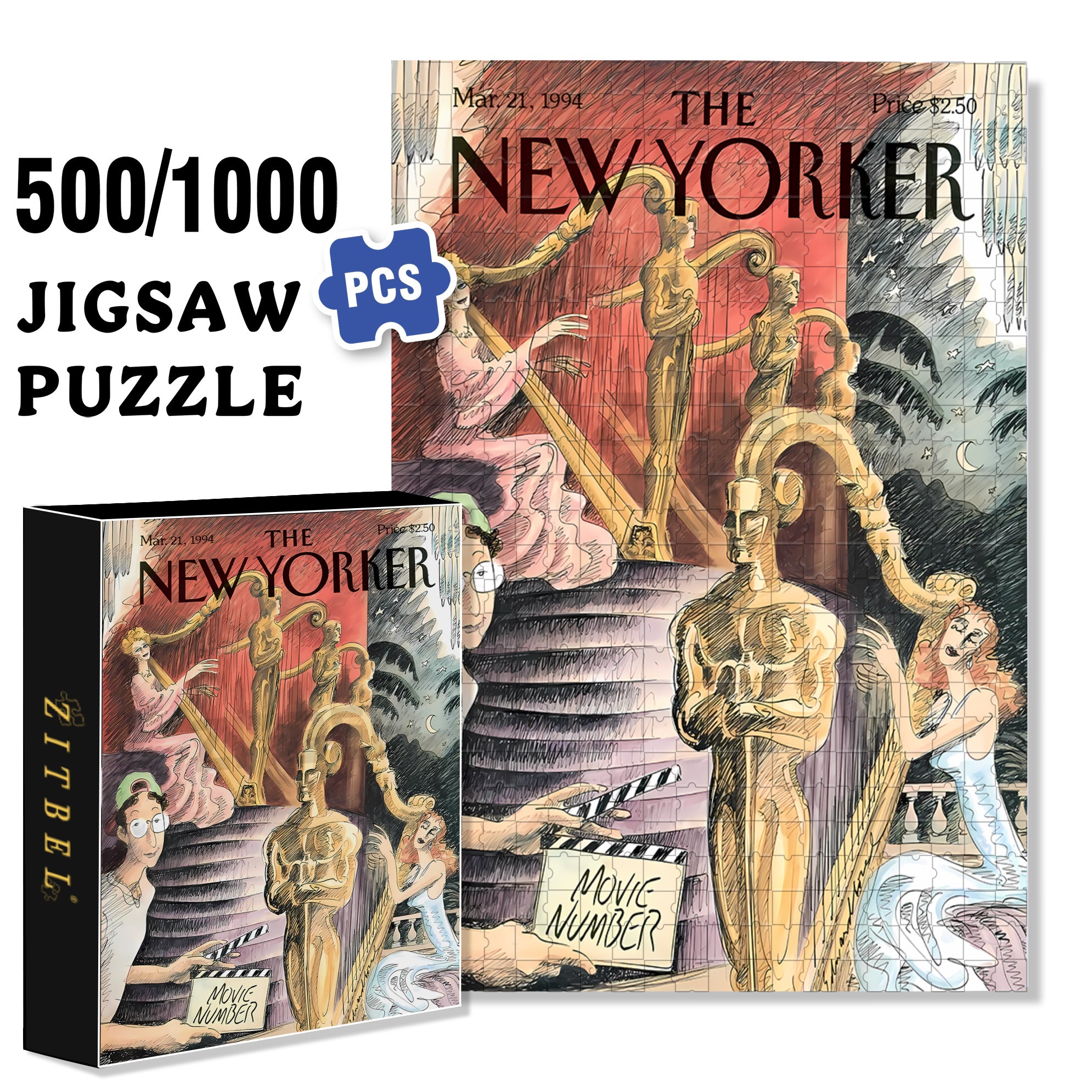 Movie Number 500pcs/1000pcs Jigsaw Puzzle, Scratch-Resistant, Interactive Family Game & Brain-Boosting DIY Decor, Perfect for Halloween, Christmas & New Year Gifts, Family Puzzle Game