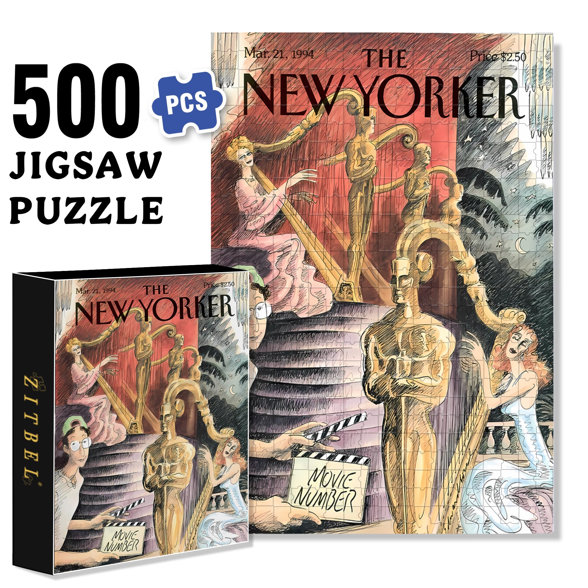 Movie Number 500pcs/1000pcs Jigsaw Puzzle, Scratch-Resistant, Interactive Family Game & Brain-Boosting DIY Decor, Perfect for Halloween, Christmas & New Year Gifts, Family Puzzle Game