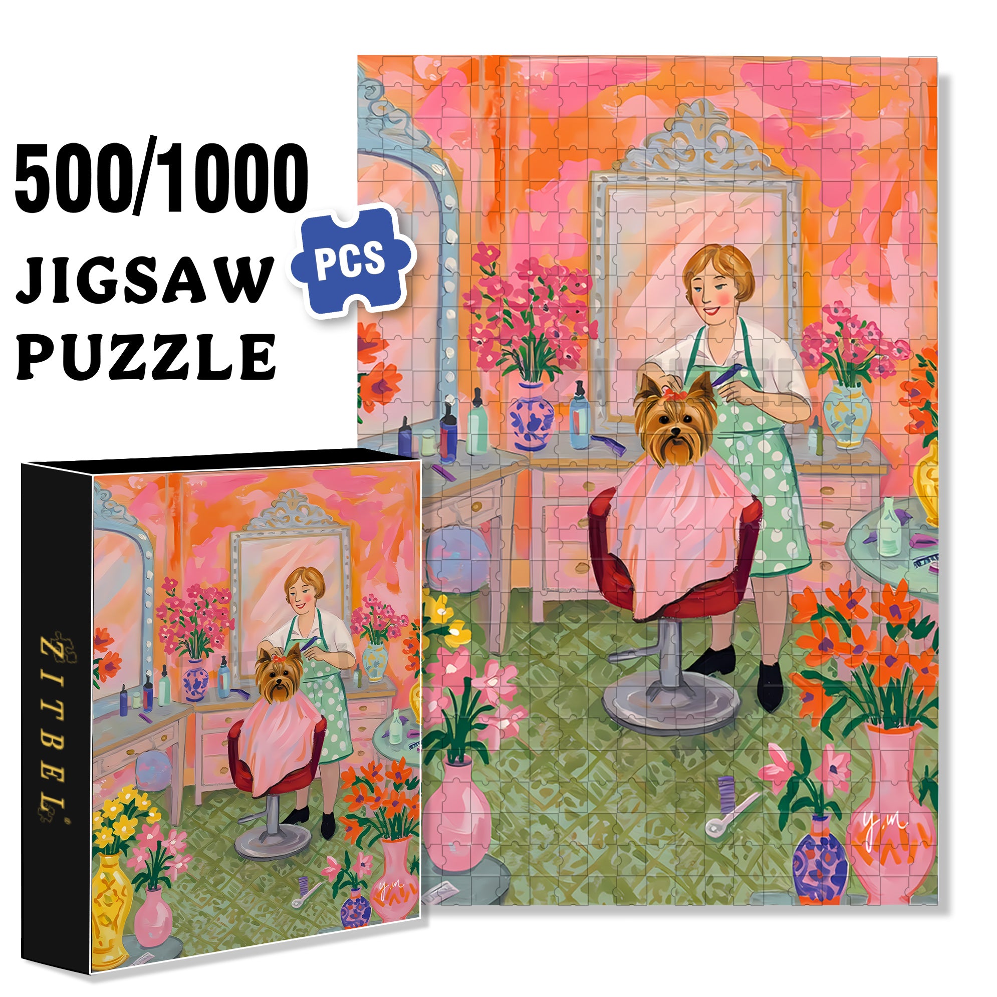 Pet Salon 500pcs/1000pcs Jigsaw Puzzle, Scratch-Resistant, Interactive Family Game & Brain-Boosting DIY Decor, Perfect for Halloween, Christmas & New Year Gifts, Family Puzzle Game