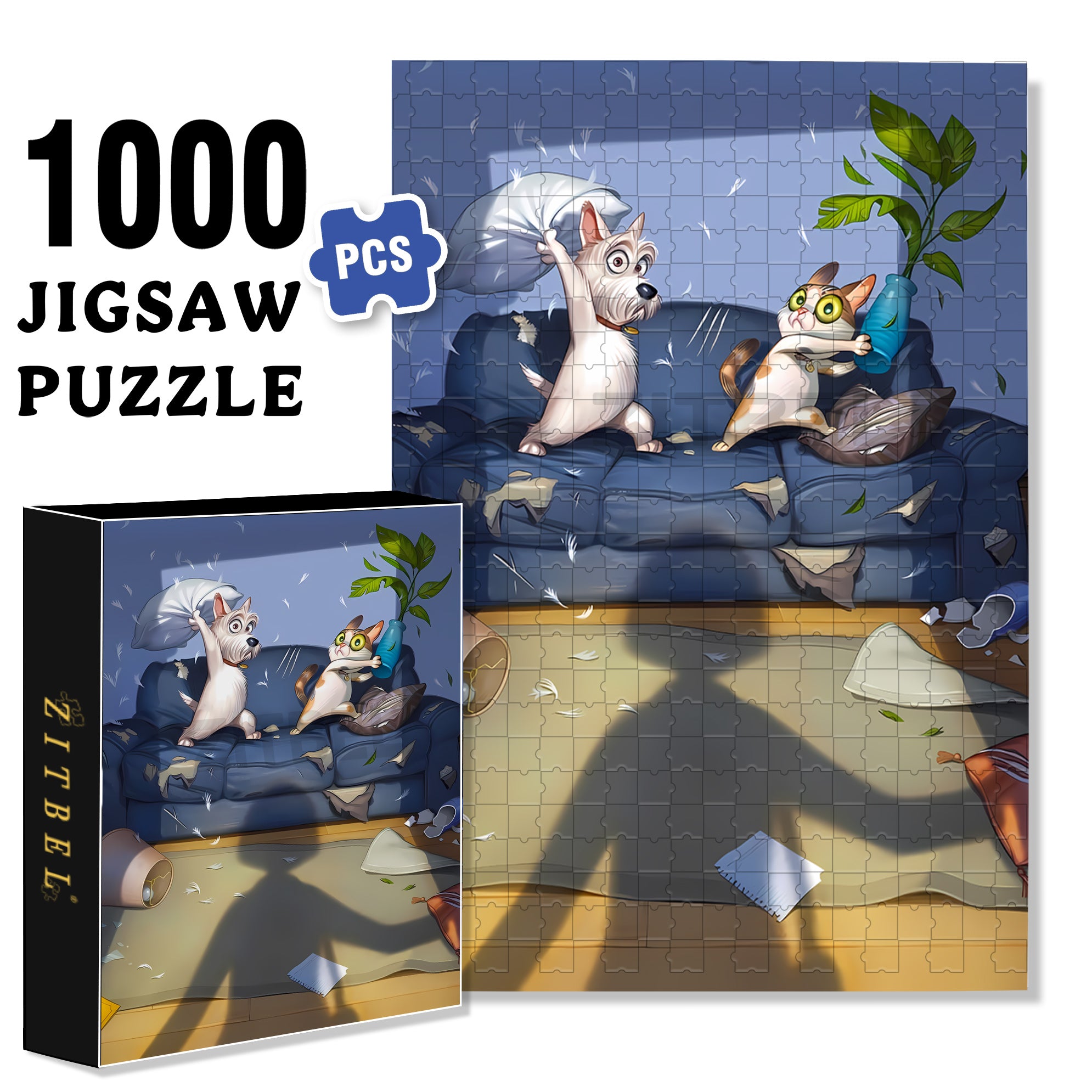 Pillow Fight 500pcs/1000pcs Jigsaw Puzzle, Scratch-Resistant, Interactive Family Game & Brain-Boosting DIY Decor, Perfect for Halloween, Christmas & New Year Gifts, Family Puzzle Game