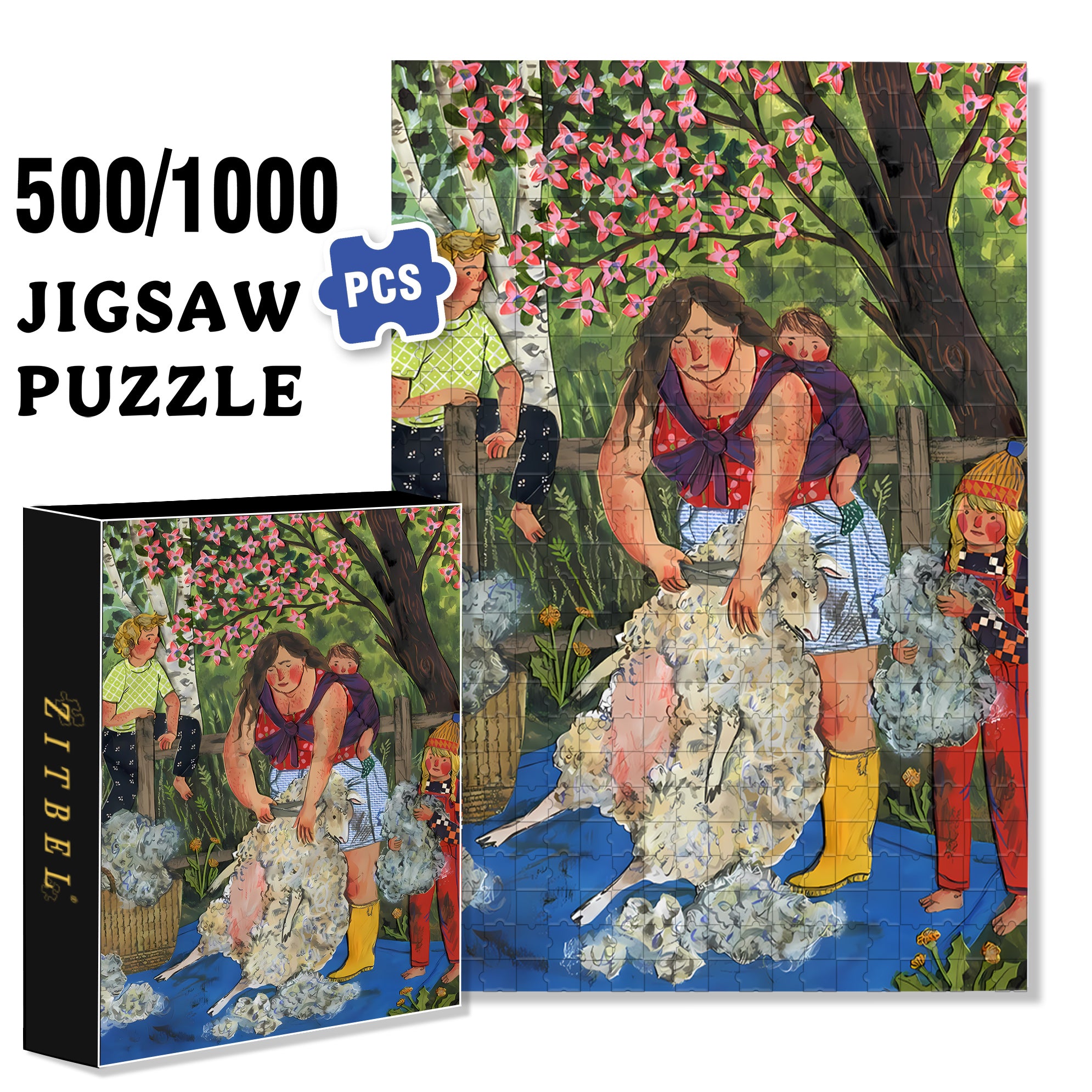Sheep Shearing 500pcs/1000pcs Jigsaw Puzzle, Scratch-Resistant, Interactive Family Game & Brain-Boosting DIY Decor, Perfect for Halloween, Christmas & New Year Gifts, Family Puzzle Game