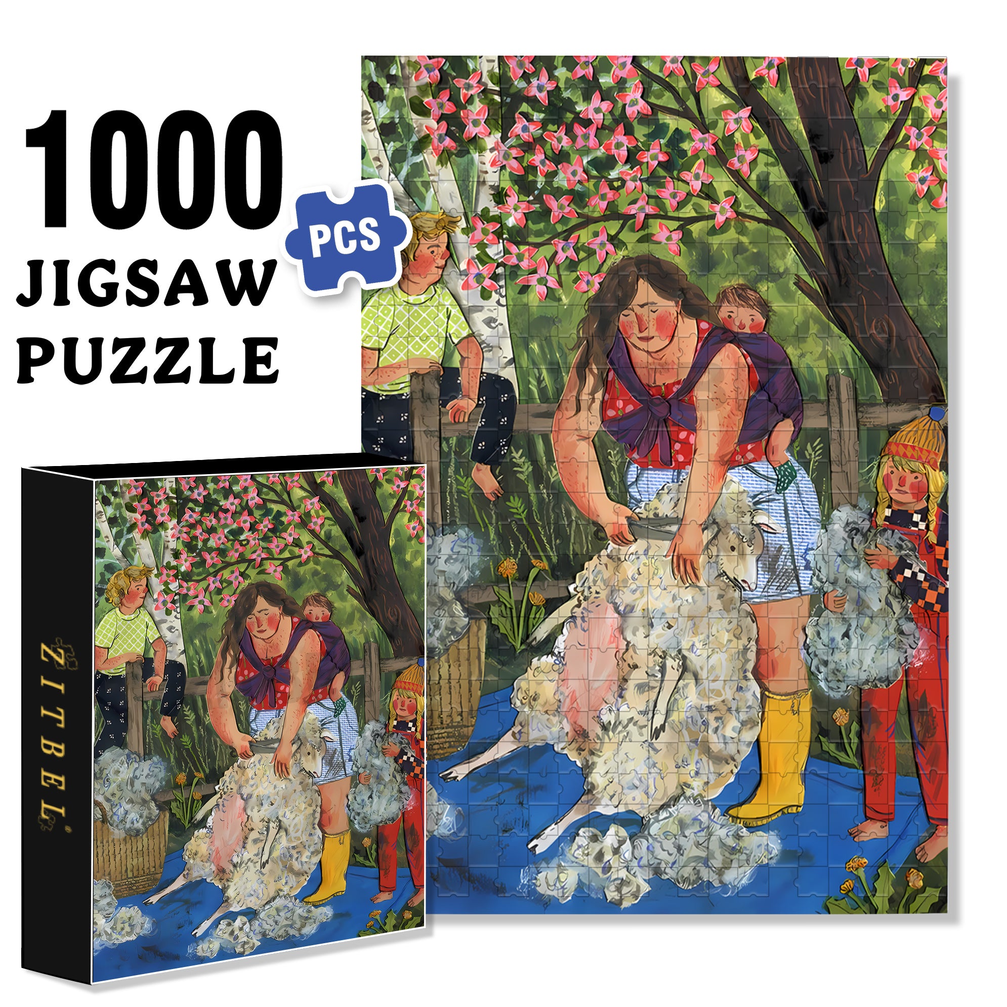 Sheep Shearing 500pcs/1000pcs Jigsaw Puzzle, Scratch-Resistant, Interactive Family Game & Brain-Boosting DIY Decor, Perfect for Halloween, Christmas & New Year Gifts, Family Puzzle Game