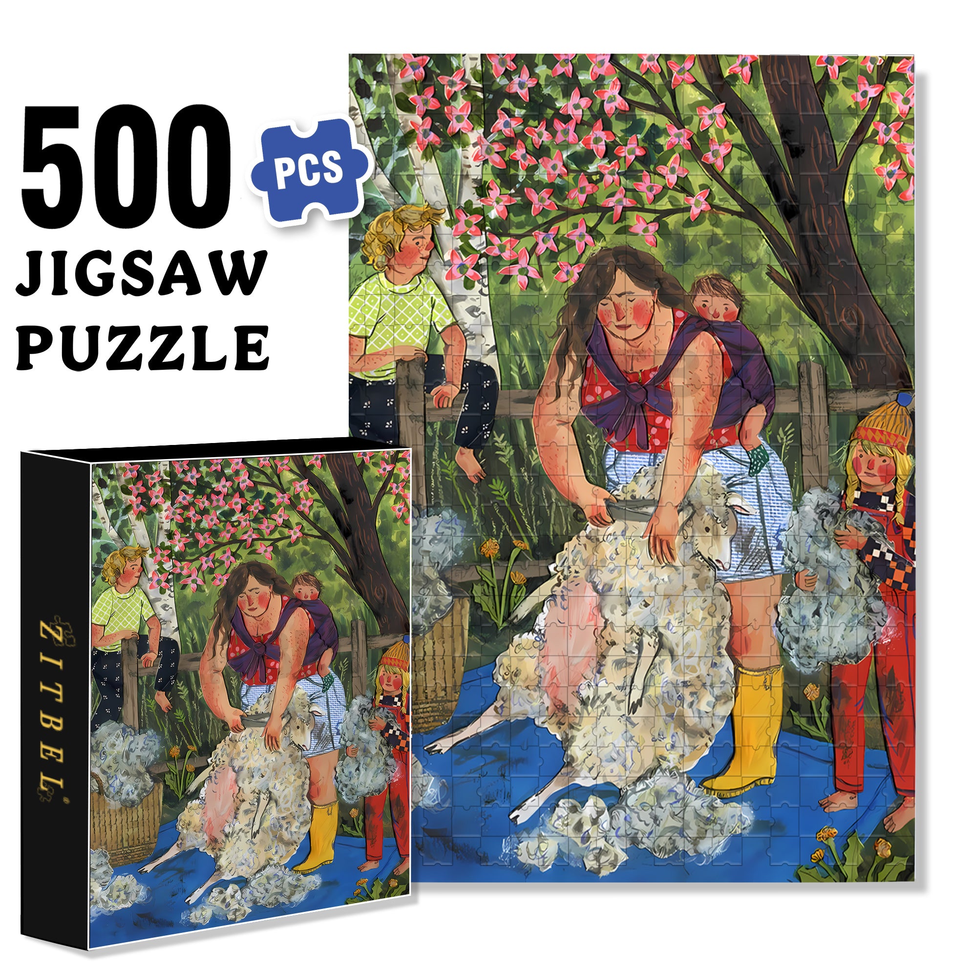 Sheep Shearing 500pcs/1000pcs Jigsaw Puzzle, Scratch-Resistant, Interactive Family Game & Brain-Boosting DIY Decor, Perfect for Halloween, Christmas & New Year Gifts, Family Puzzle Game
