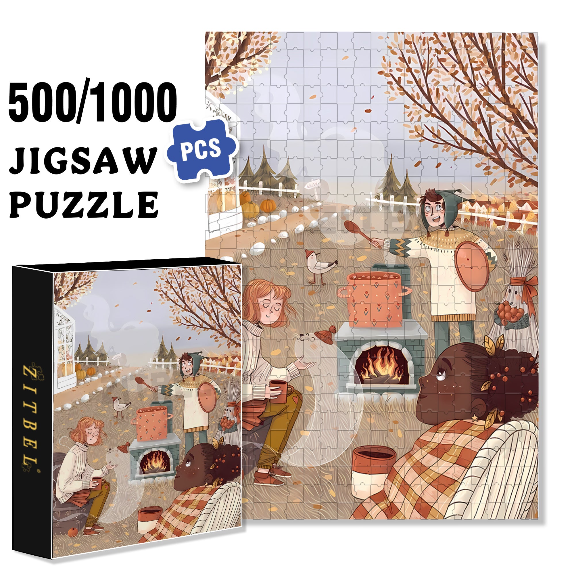 Thanksgiving picnic 500pcs/1000pcs Jigsaw Puzzle, Scratch-Resistant, Interactive Family Game & Brain-Boosting DIY Decor, Perfect for Halloween, Christmas & New Year Gifts, Family Puzzle Game